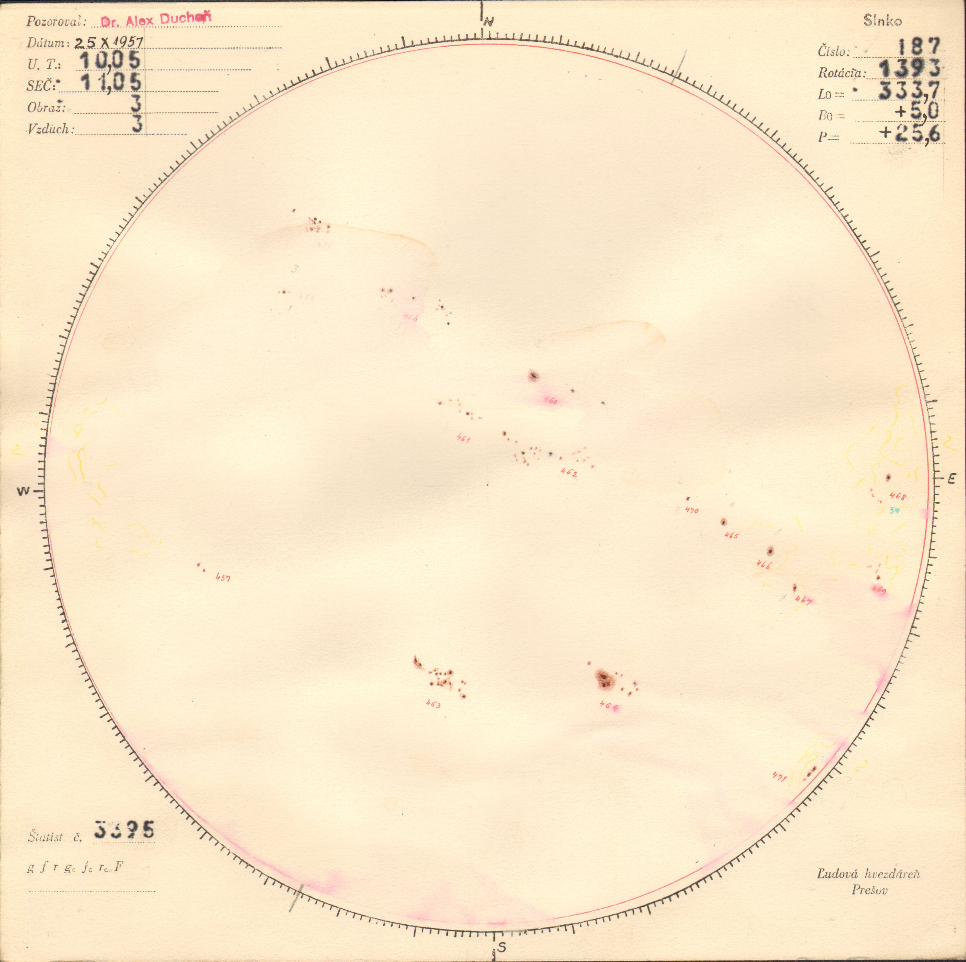 Obrázok zákresu Slnka na deň 25.10.1957