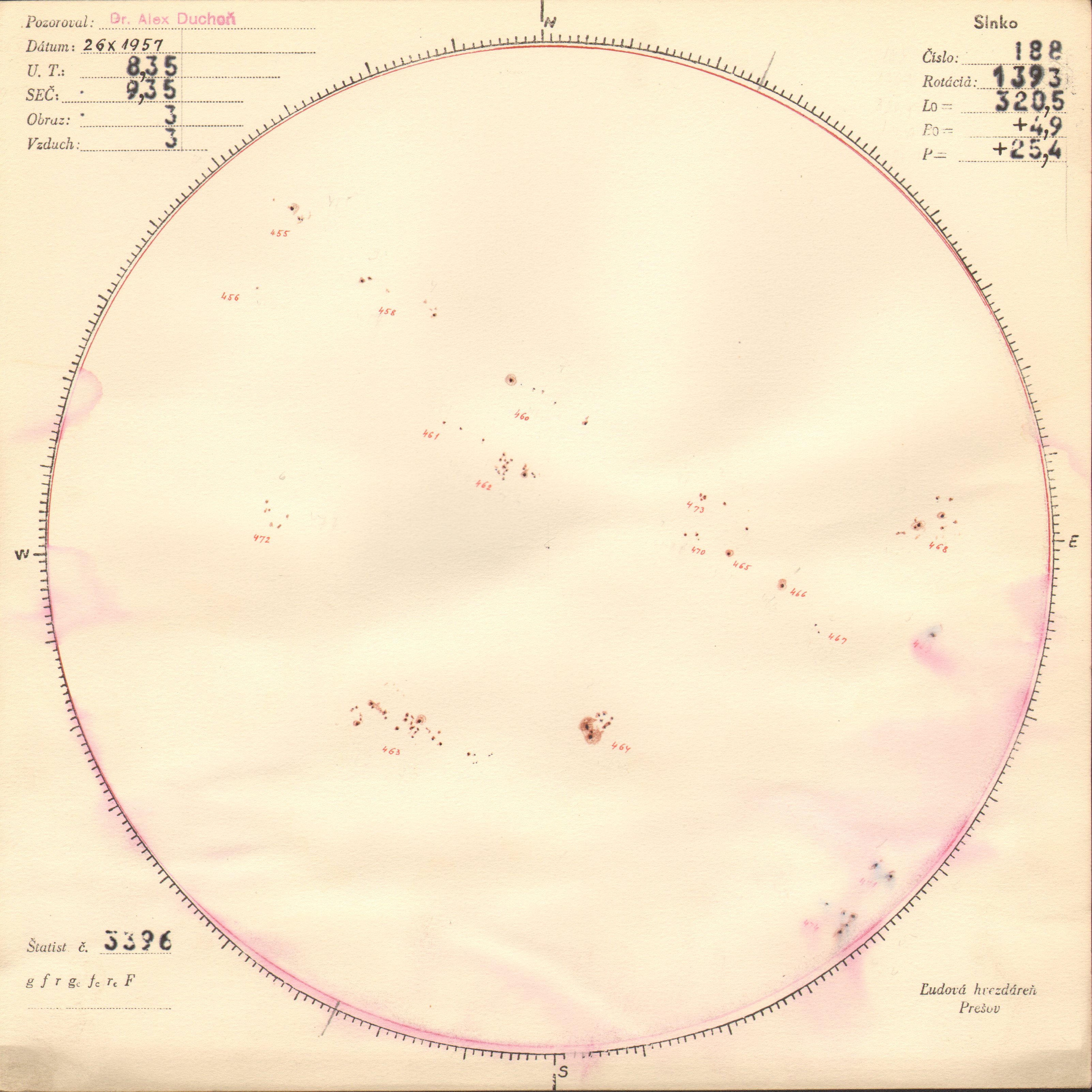 Obrázok zákresu Slnka na deň 26.10.1957