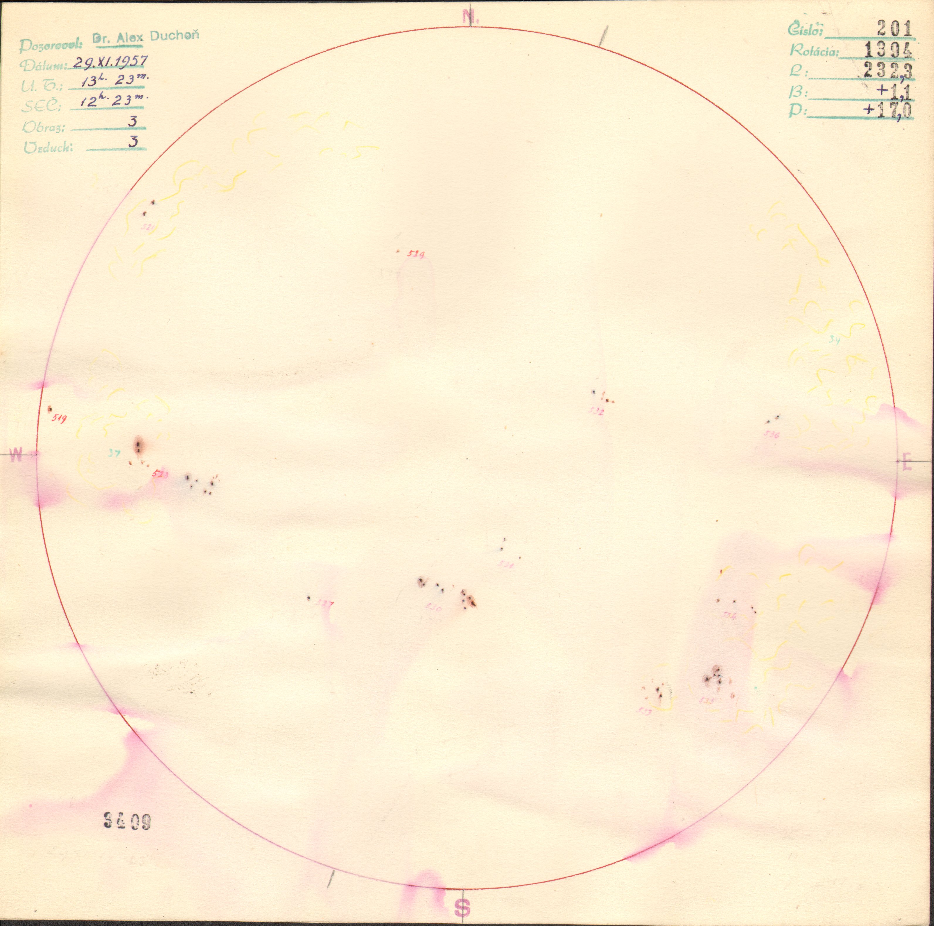 Obrázok zákresu Slnka na deň 29.11.1957