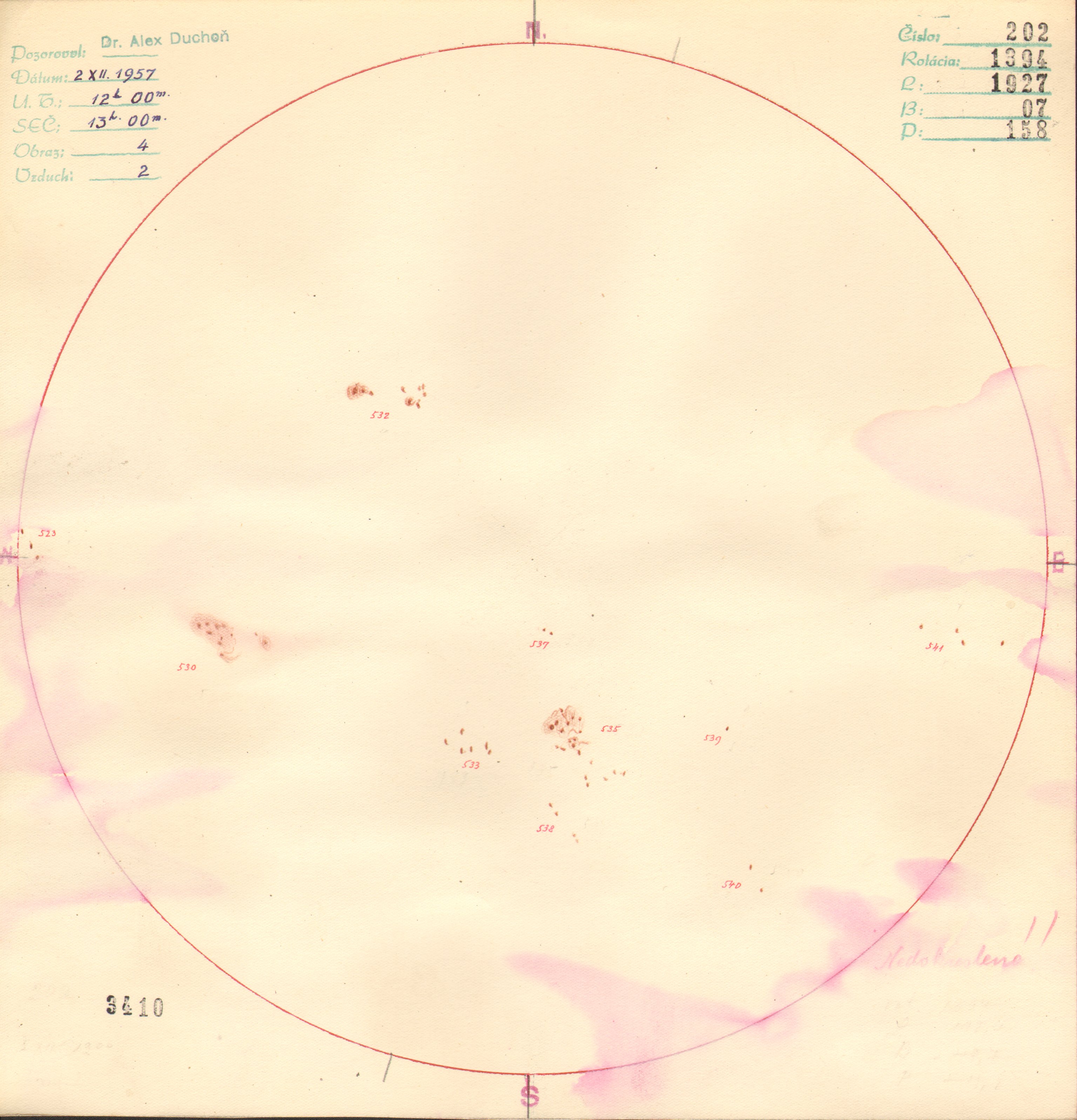 Obrázok zákresu Slnka na deň 02.12.1957