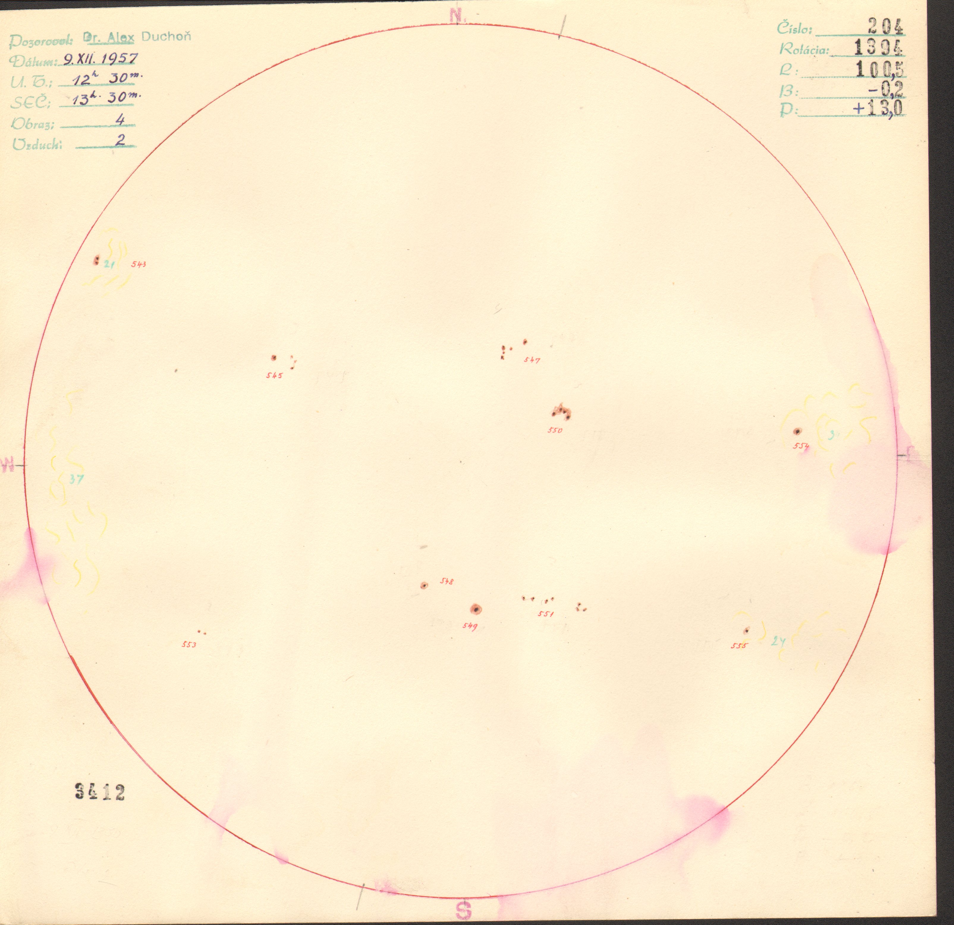 Obrázok zákresu Slnka na deň 09.12.1957