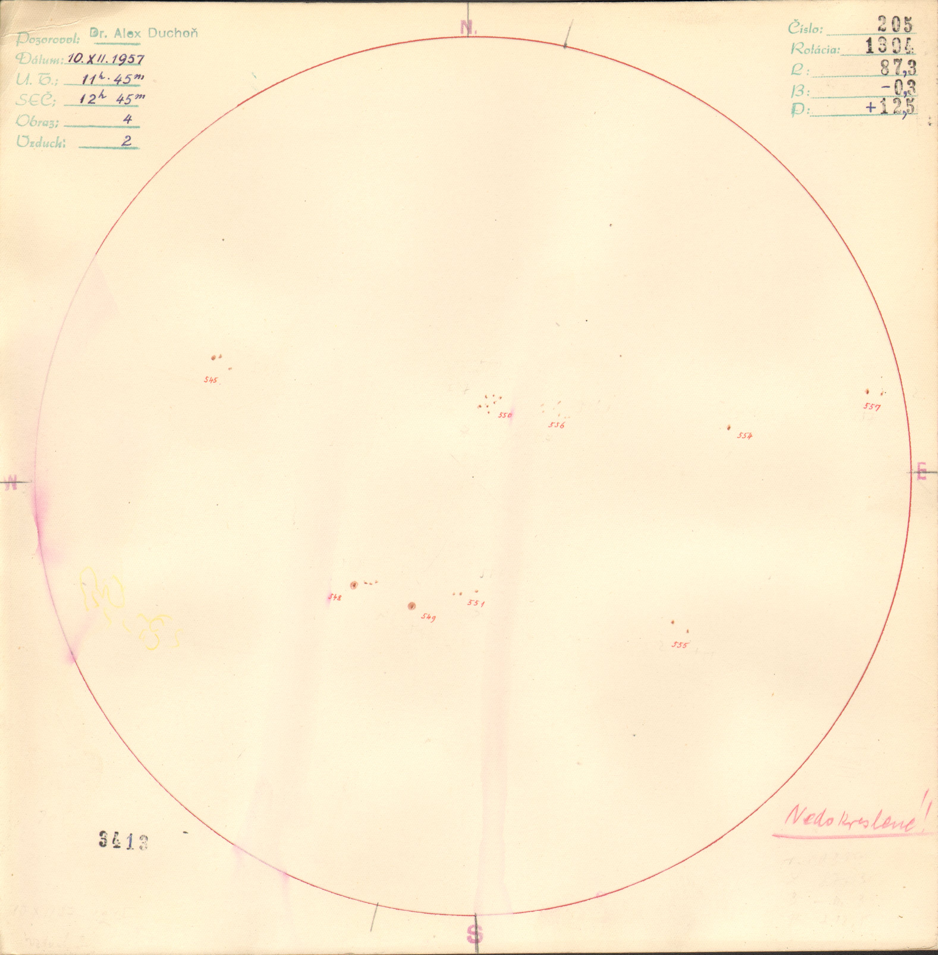 Obrázok zákresu Slnka na deň 10.12.1957