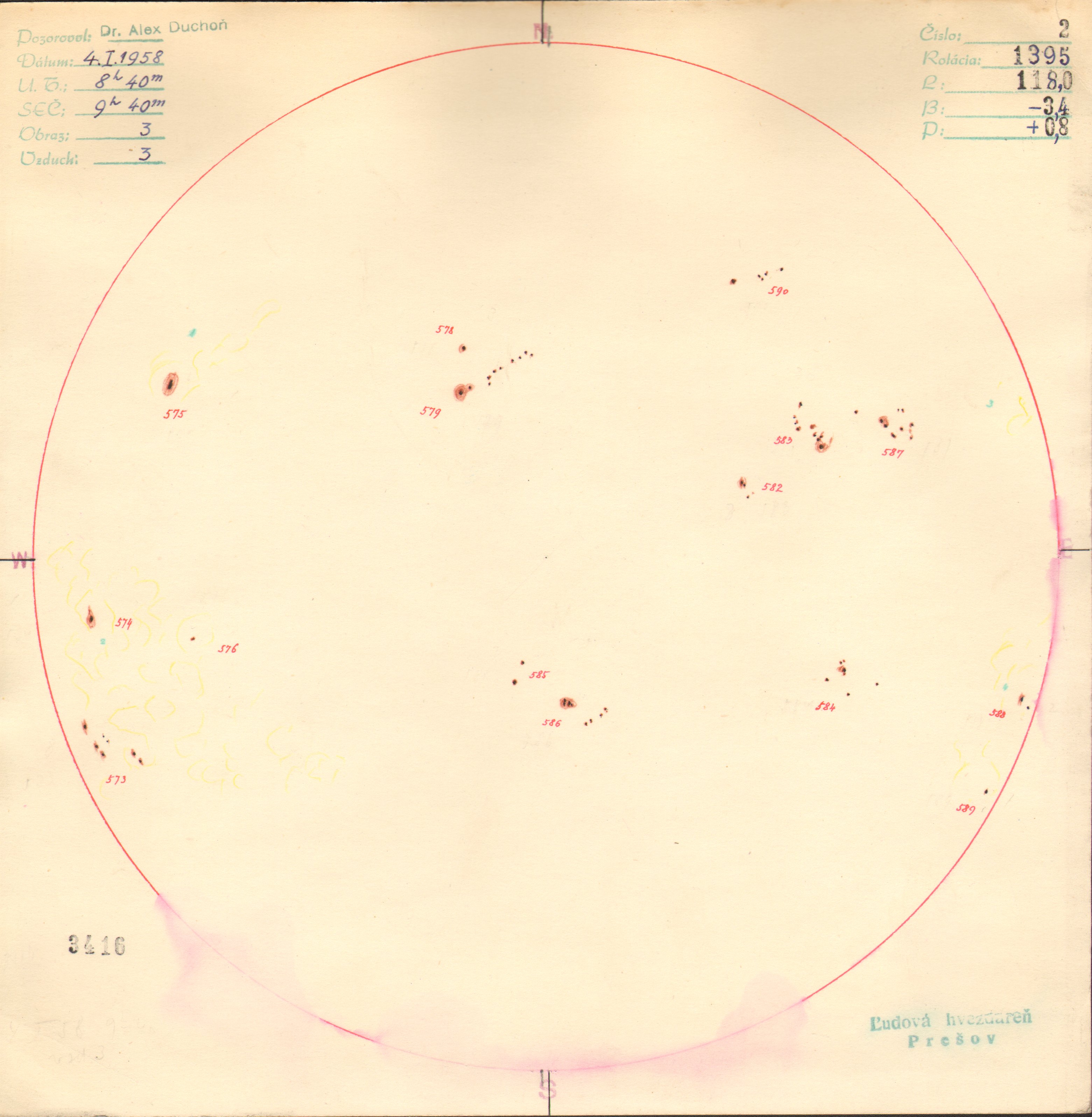 Obrázok zákresu Slnka na deň 04.01.1958
