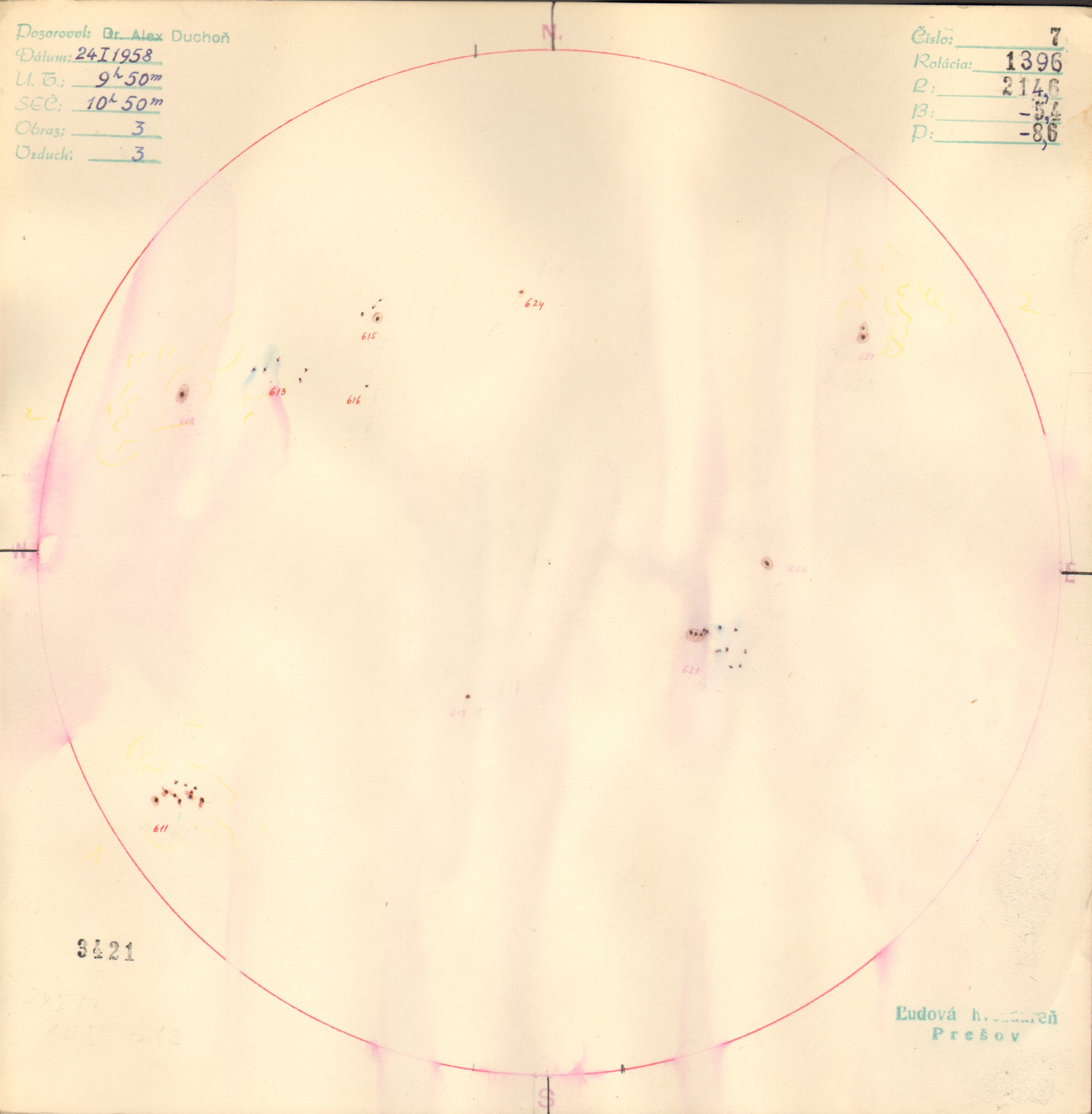 Obrázok zákresu Slnka na deň 24.01.1958
