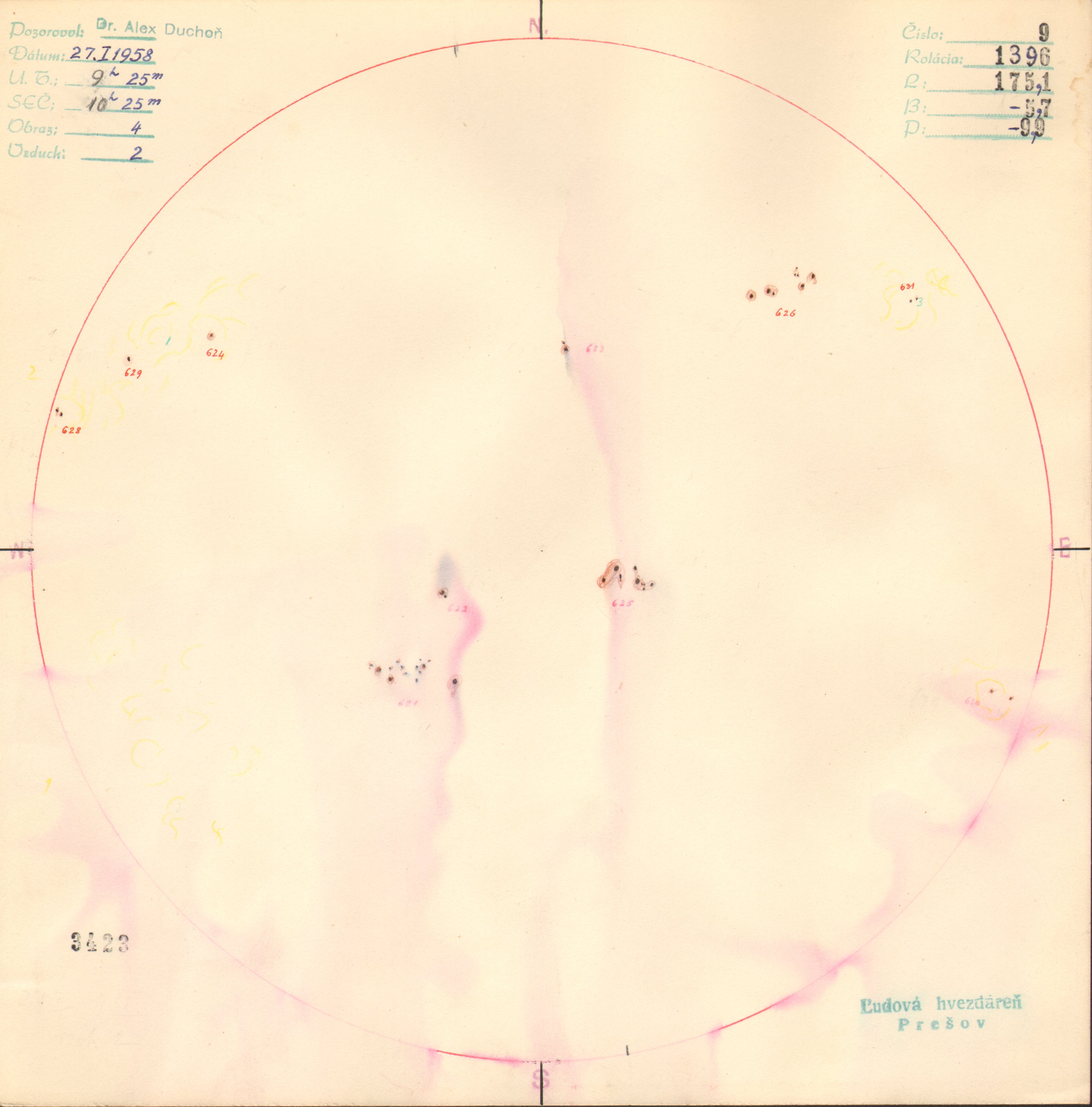 Obrázok zákresu Slnka na deň 27.01.1958