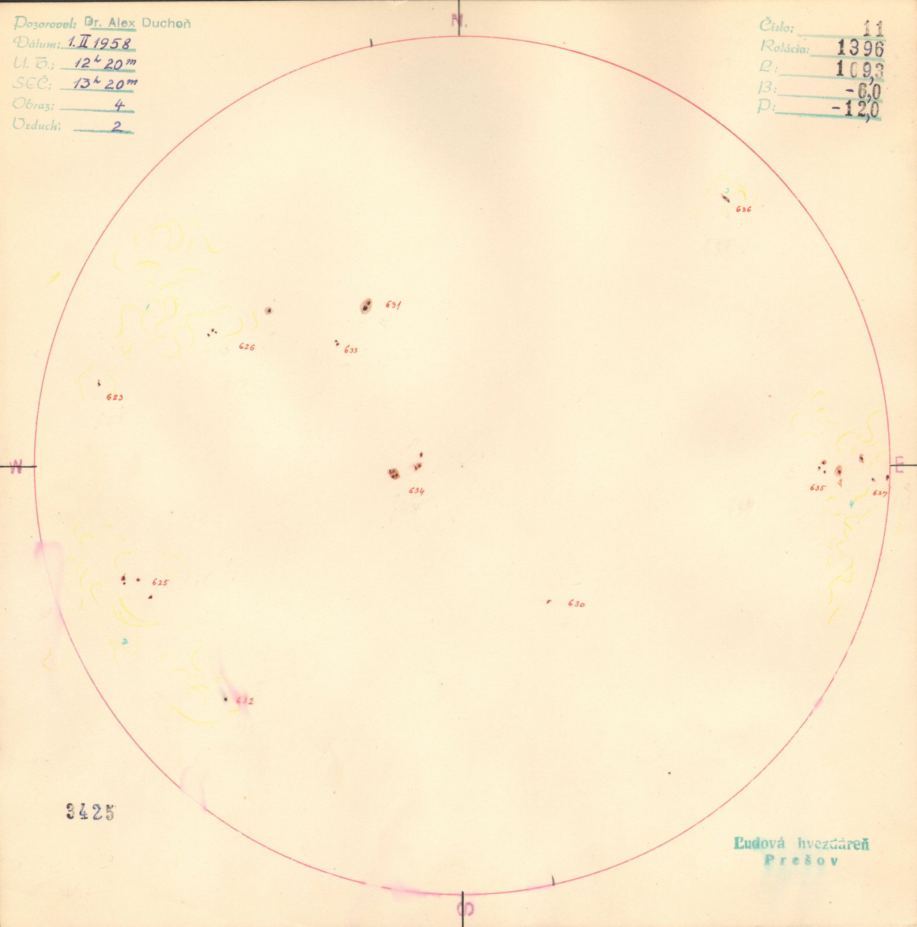 Obrázok zákresu Slnka na deň 01.02.1958