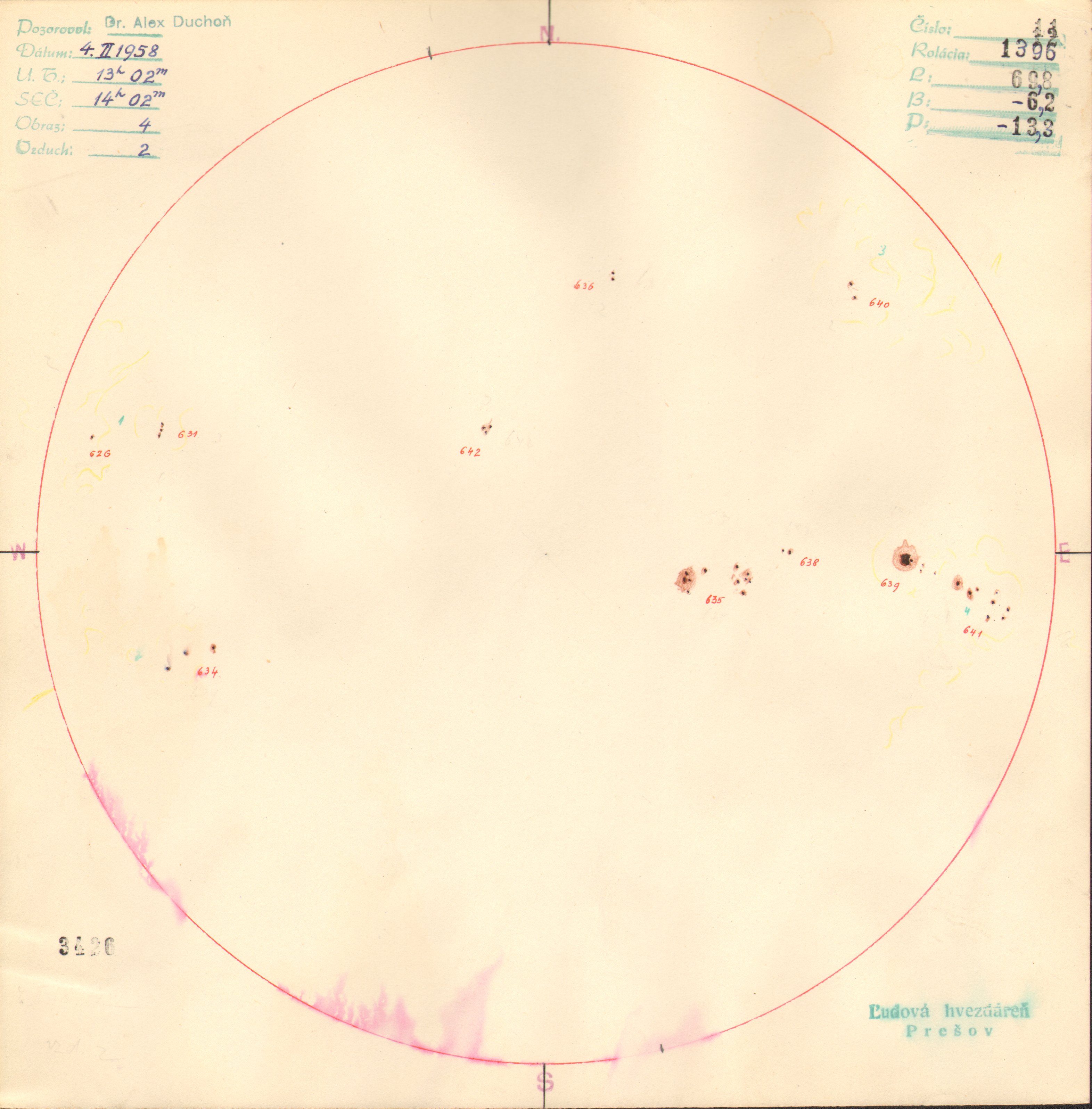 Obrázok zákresu Slnka na deň 04.02.1958