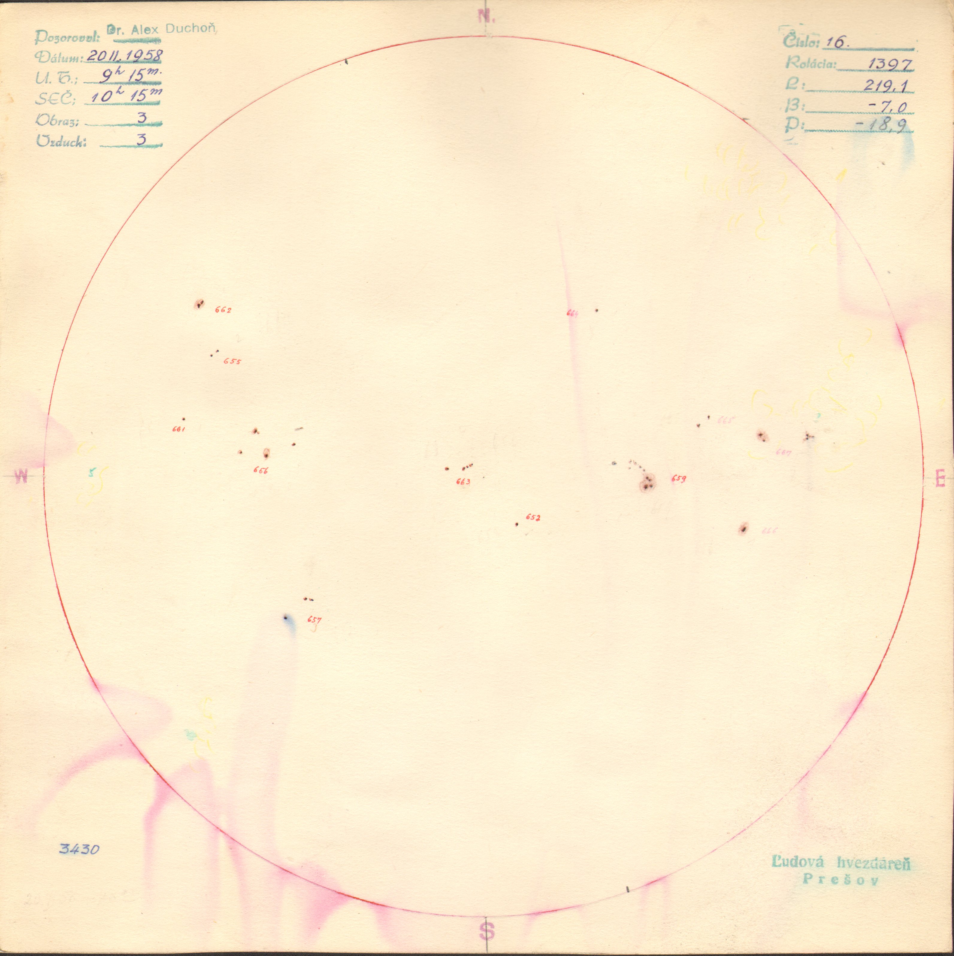 Obrázok zákresu Slnka na deň 20.02.1958