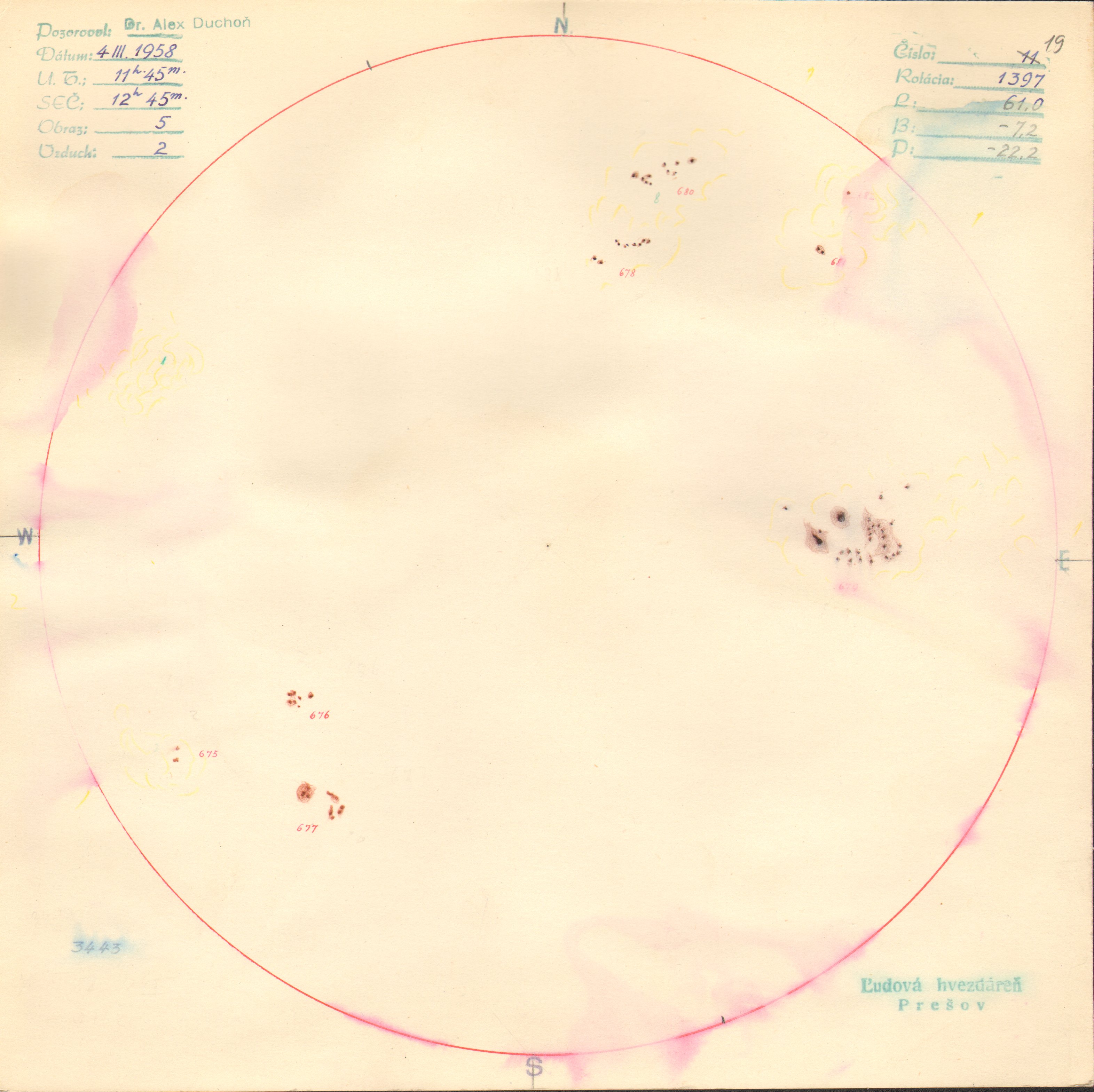 Obrázok zákresu Slnka na deň 04.03.1958