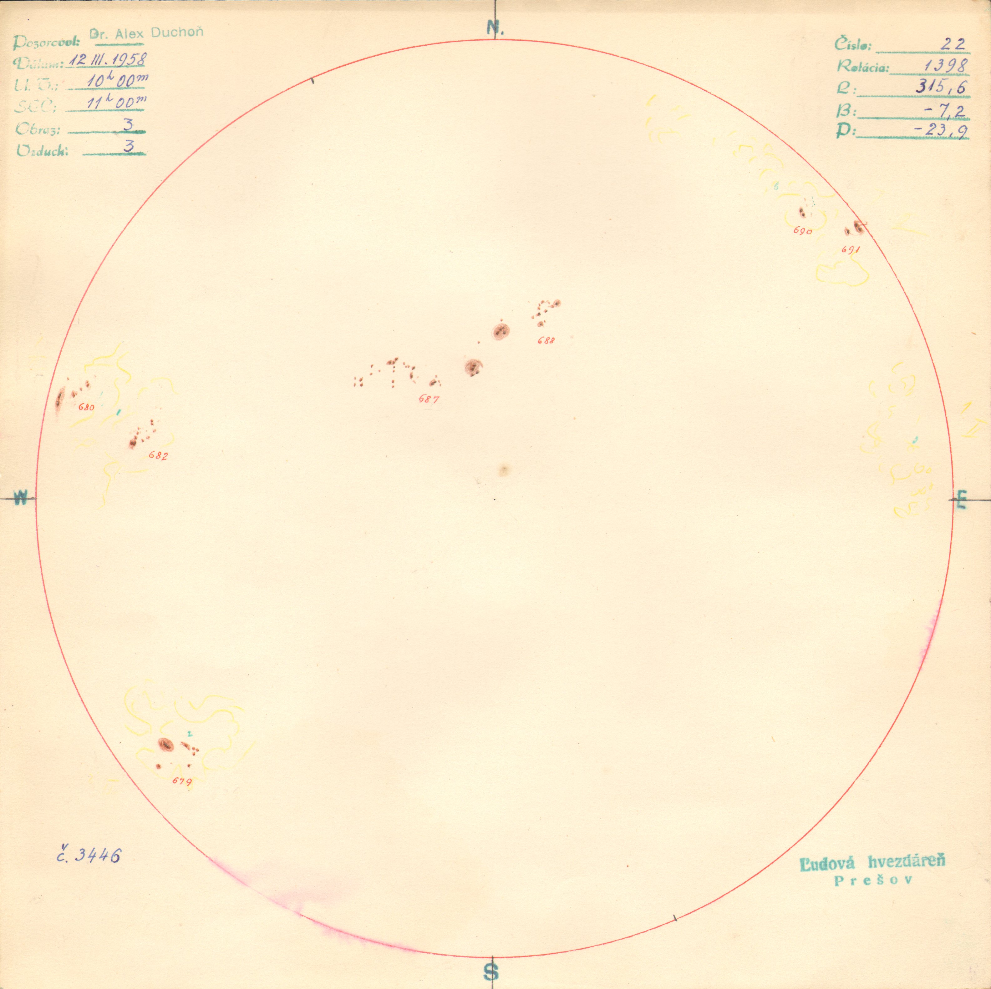Obrázok zákresu Slnka na deň 12.03.1958