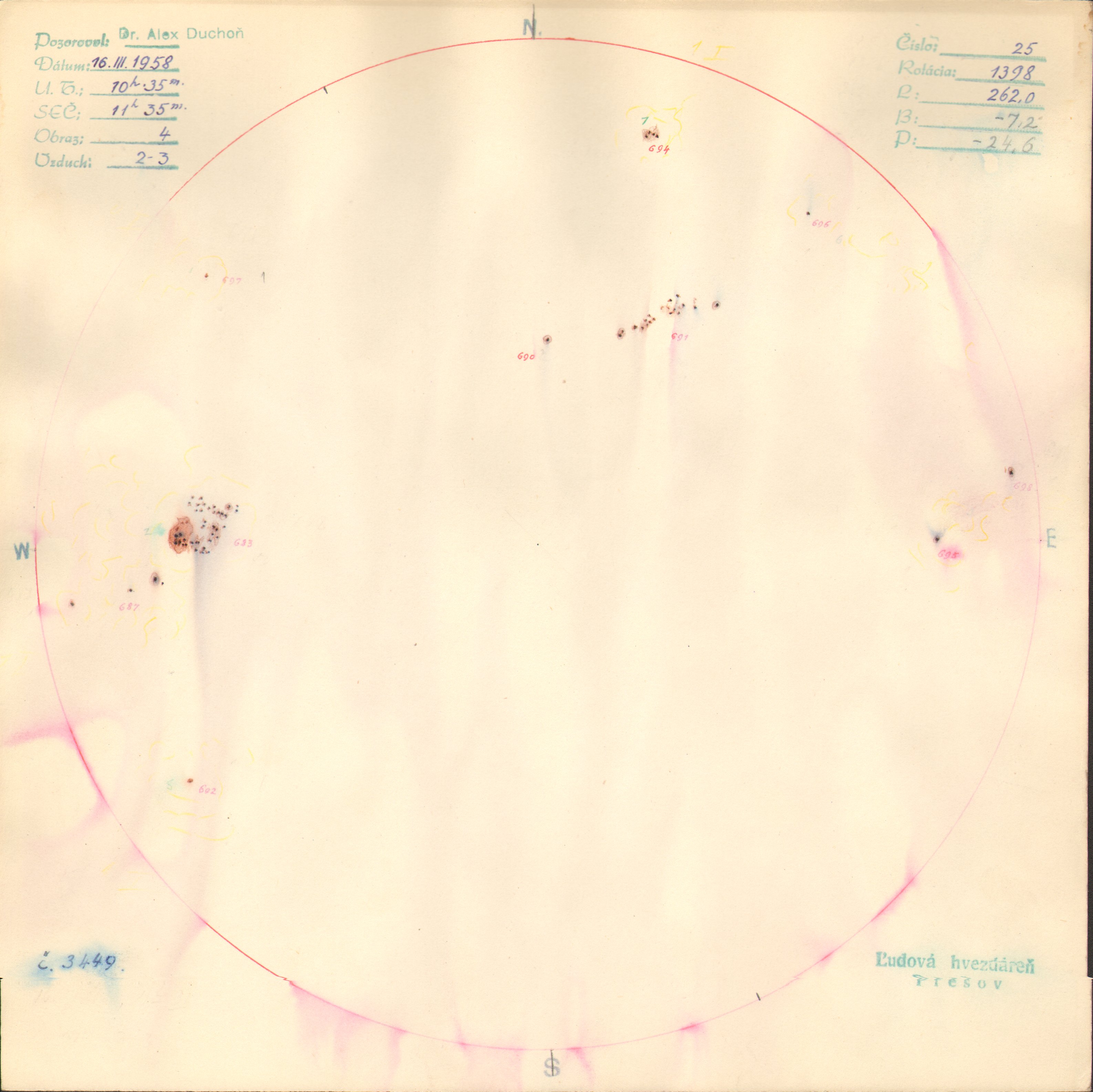 Obrázok zákresu Slnka na deň 16.03.1958