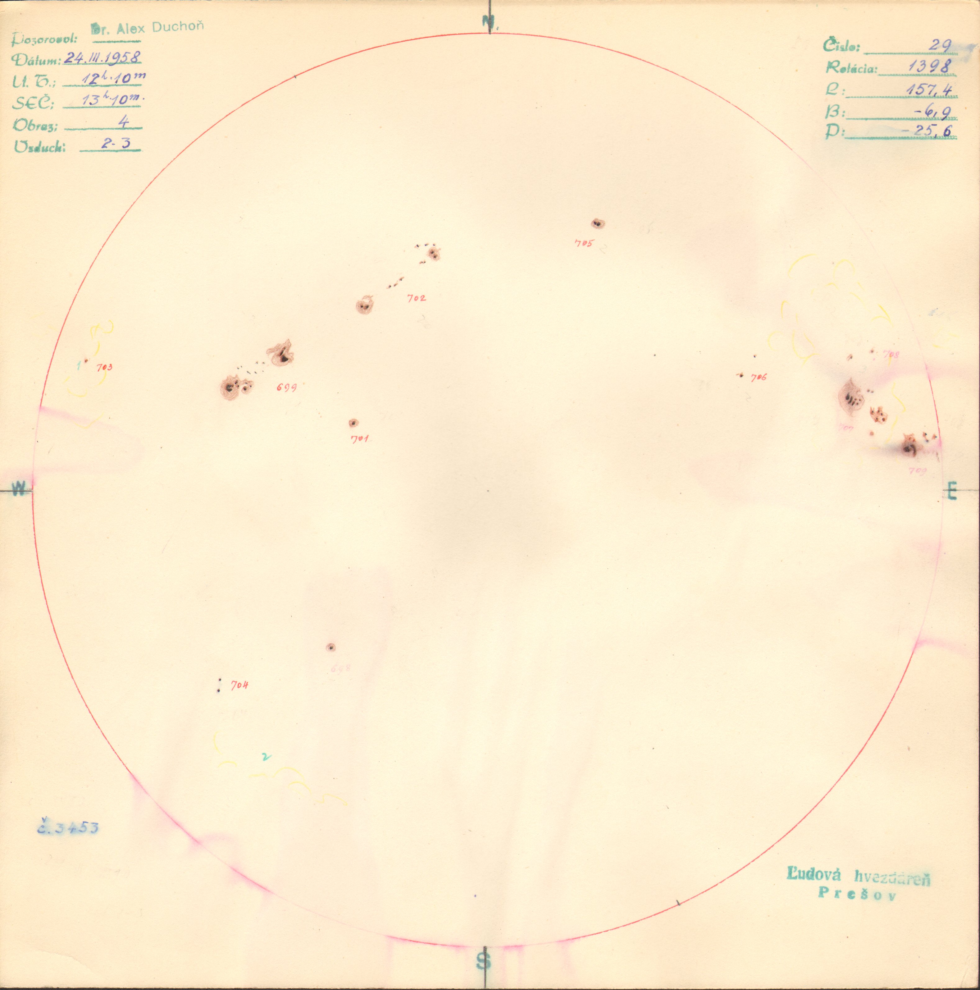 Obrázok zákresu Slnka na deň 24.03.1958