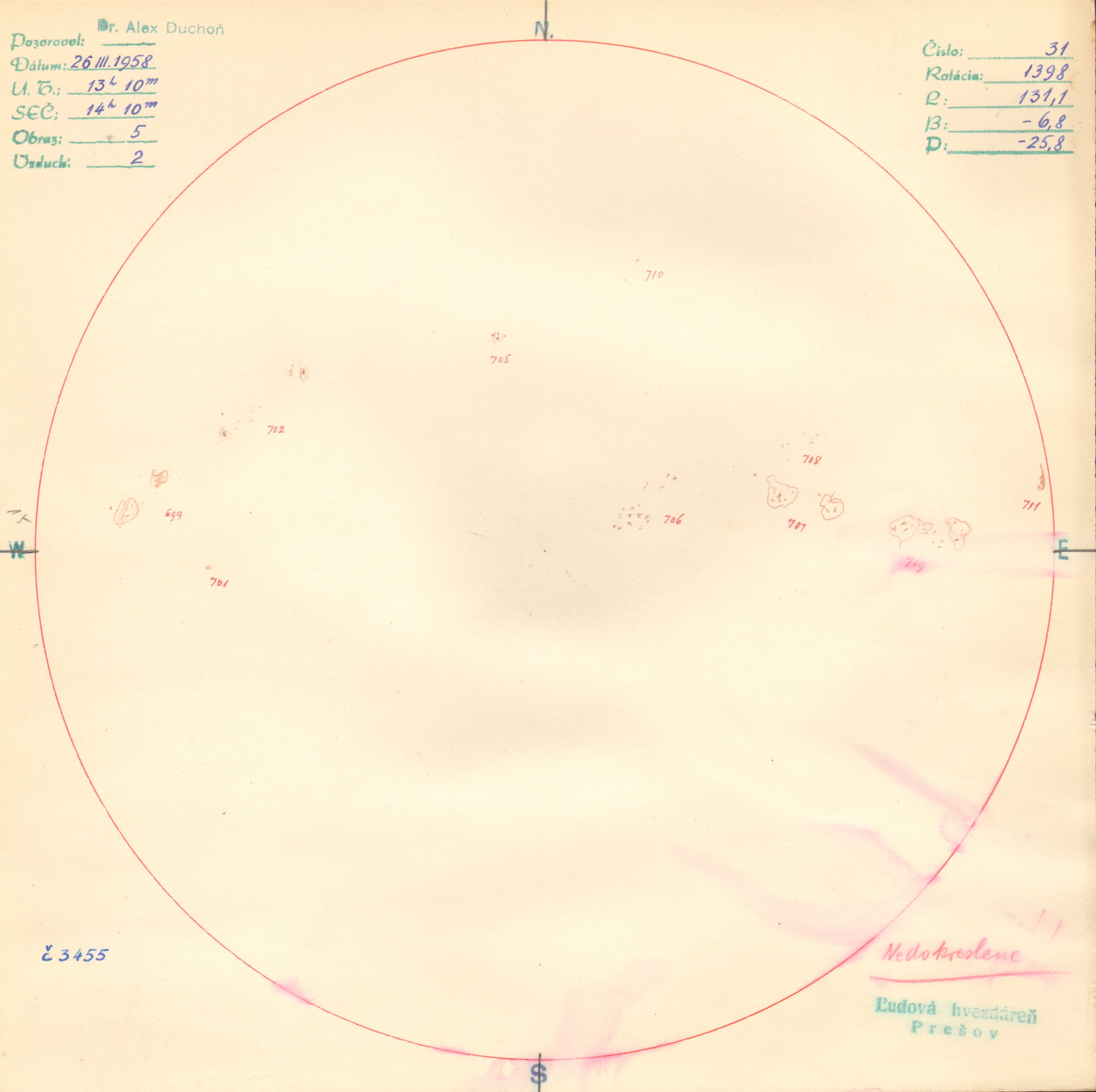 Obrázok zákresu Slnka na deň 26.03.1958