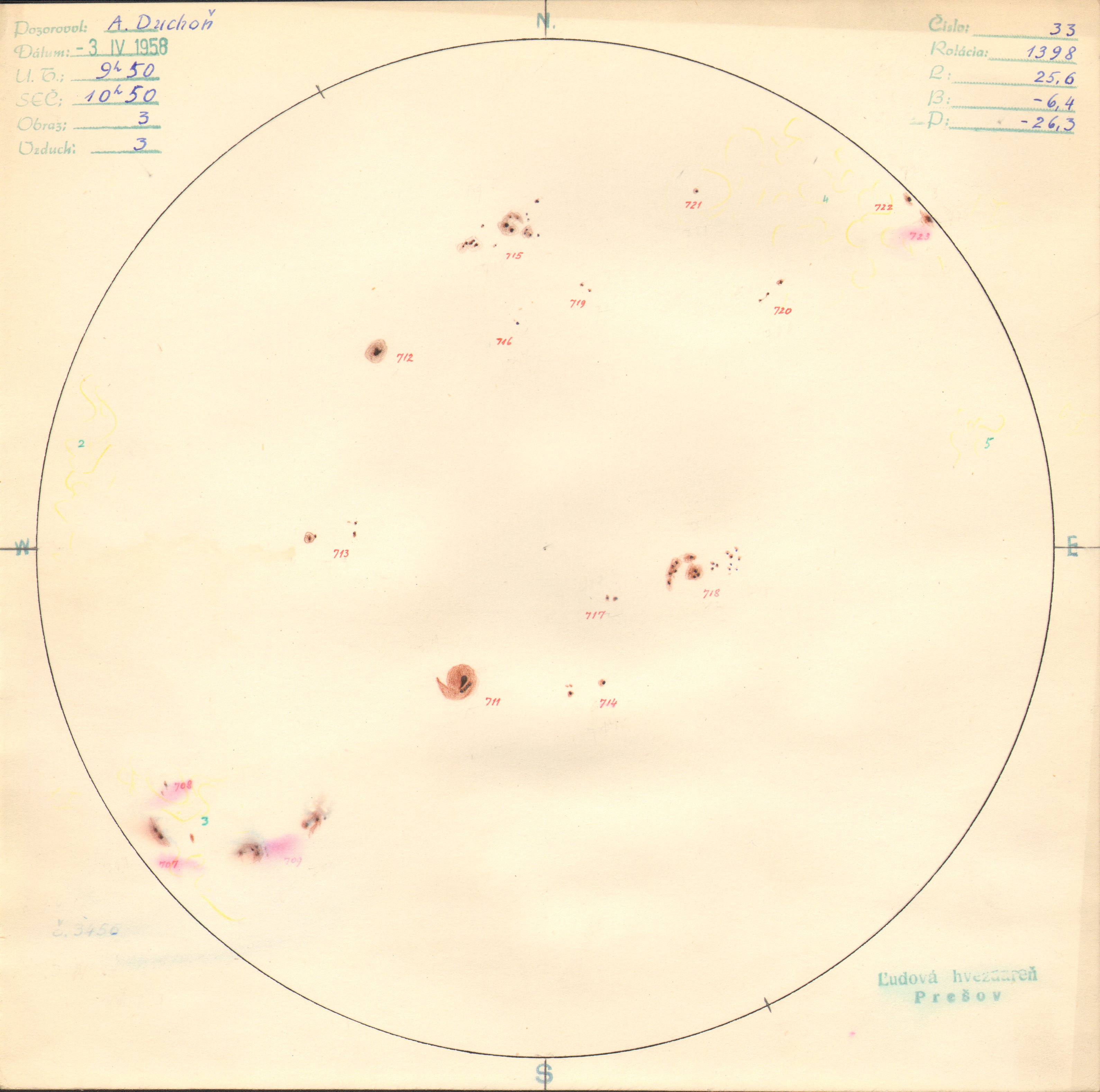 Obrázok zákresu Slnka na deň 03.04.1958