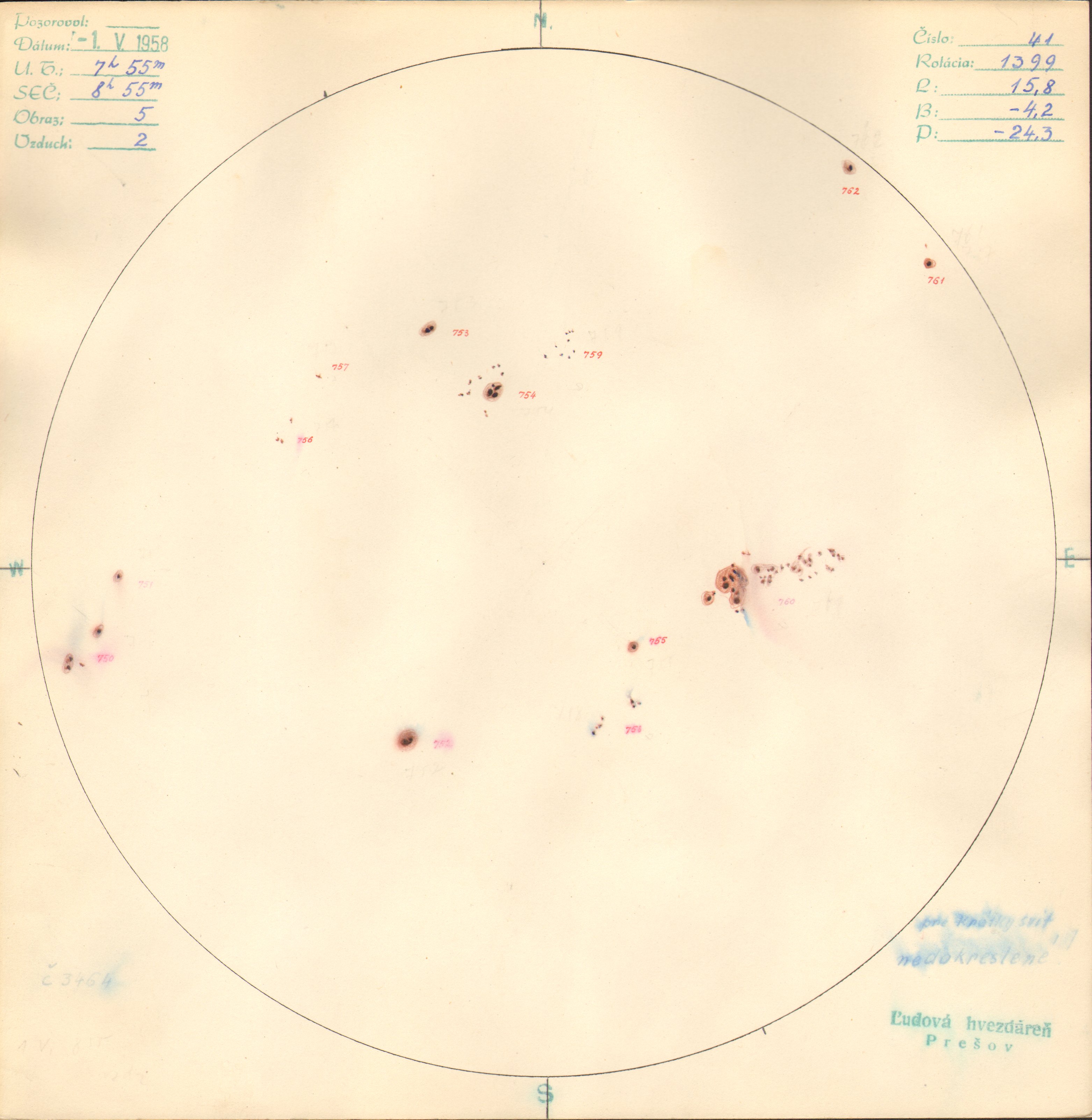 Obrázok zákresu Slnka na deň 01.05.1958