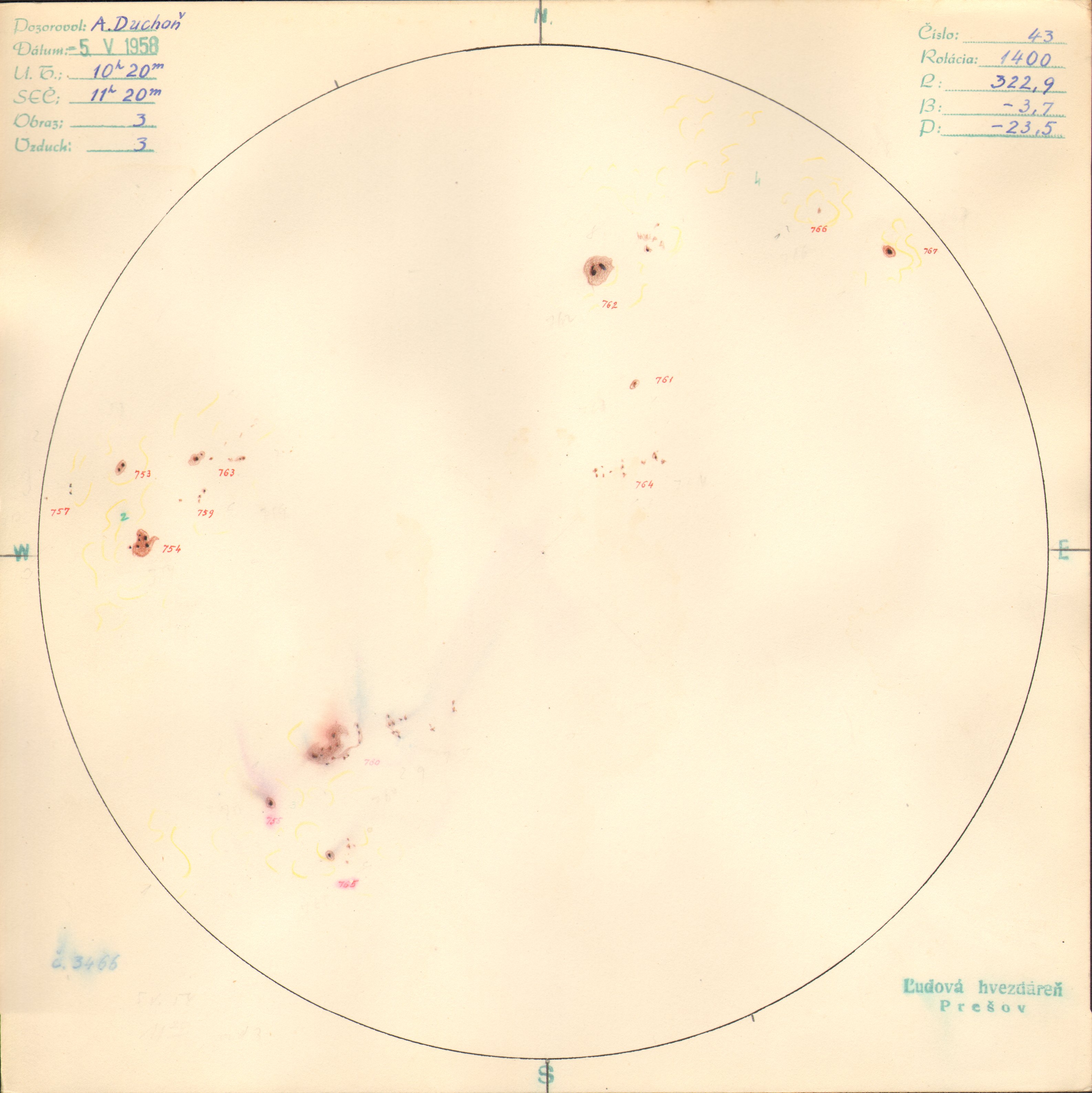 Obrázok zákresu Slnka na deň 05.05.1958