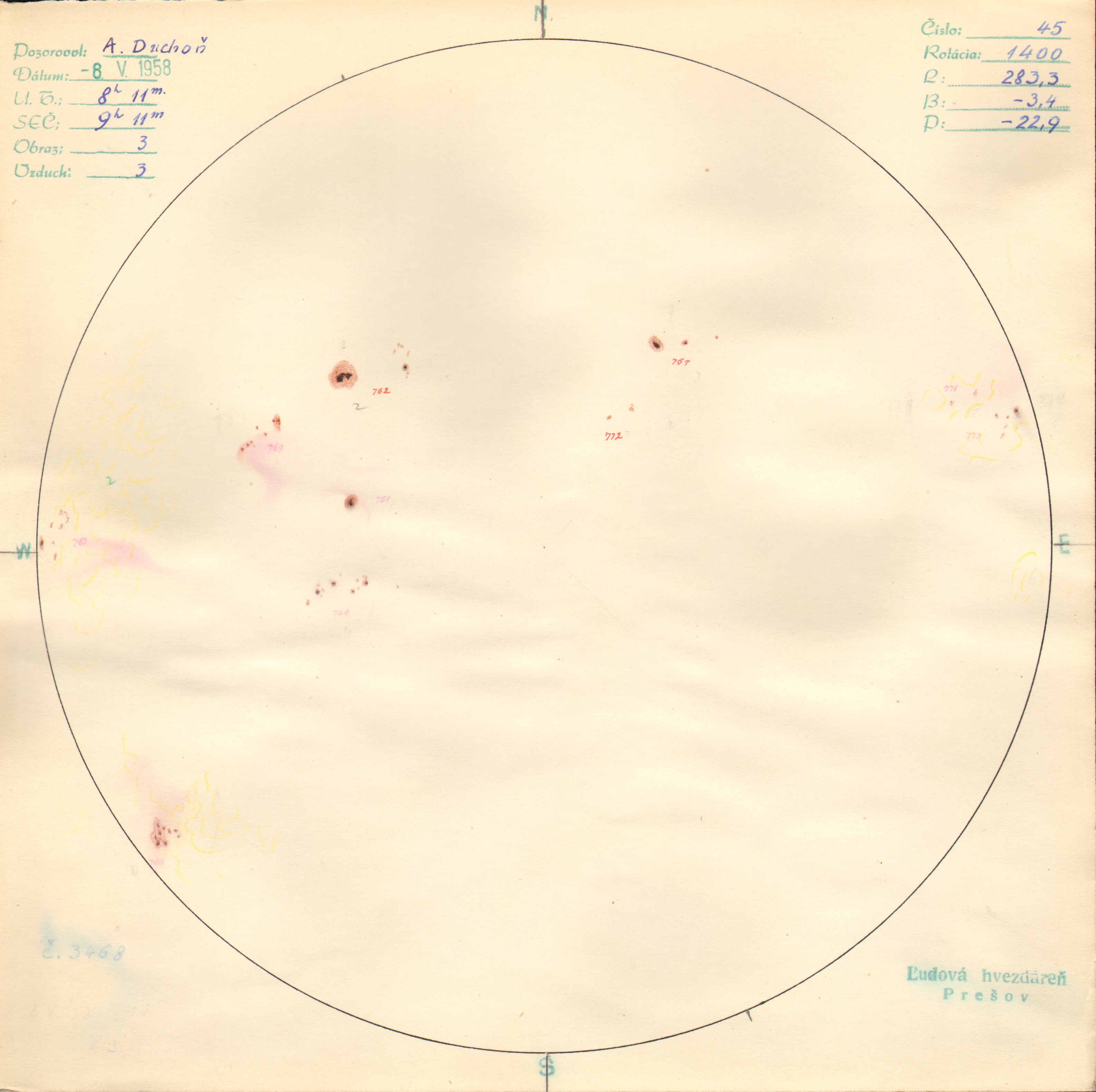 Obrázok zákresu Slnka na deň 08.05.1958