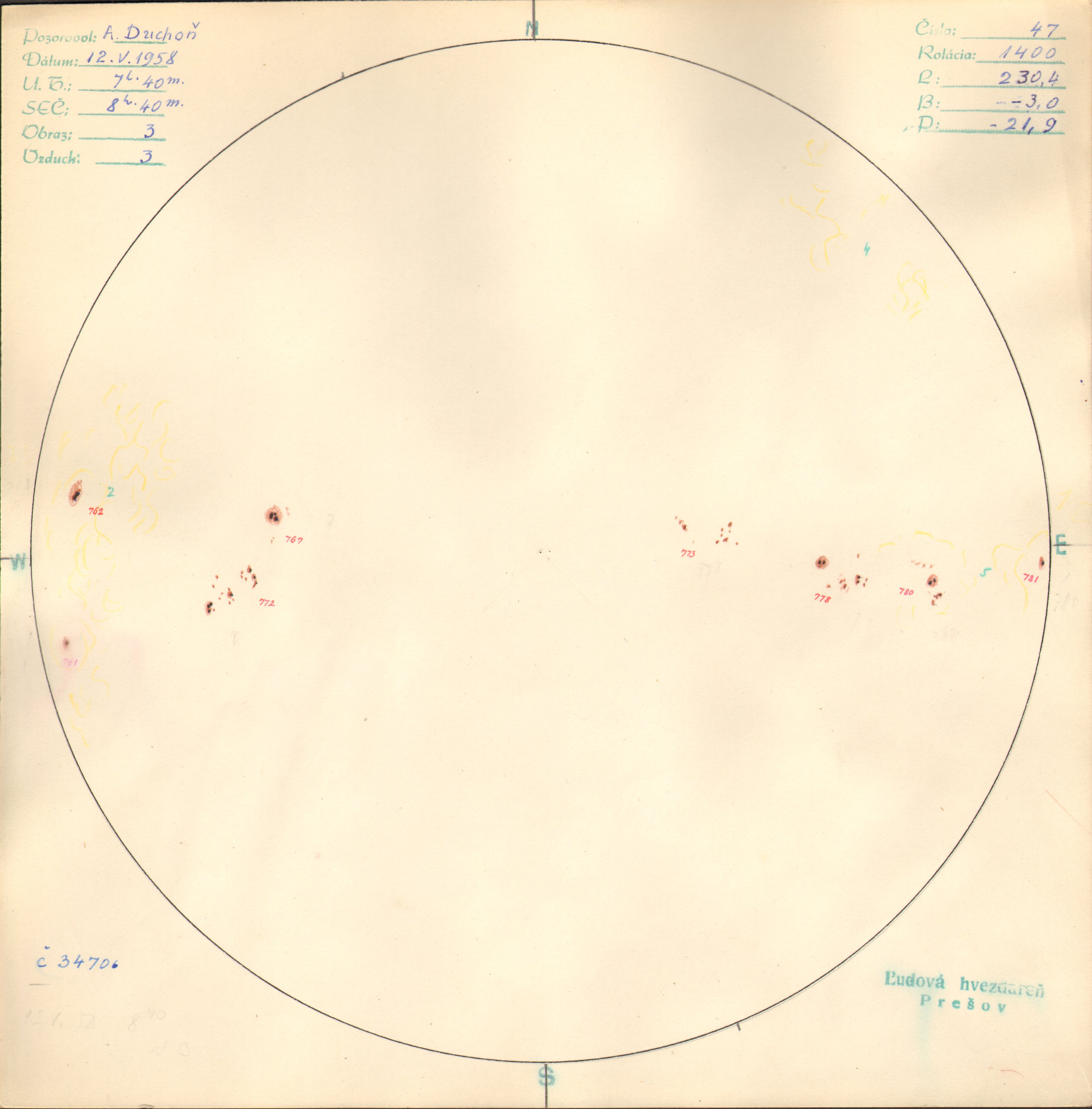 Obrázok zákresu Slnka na deň 12.05.1958