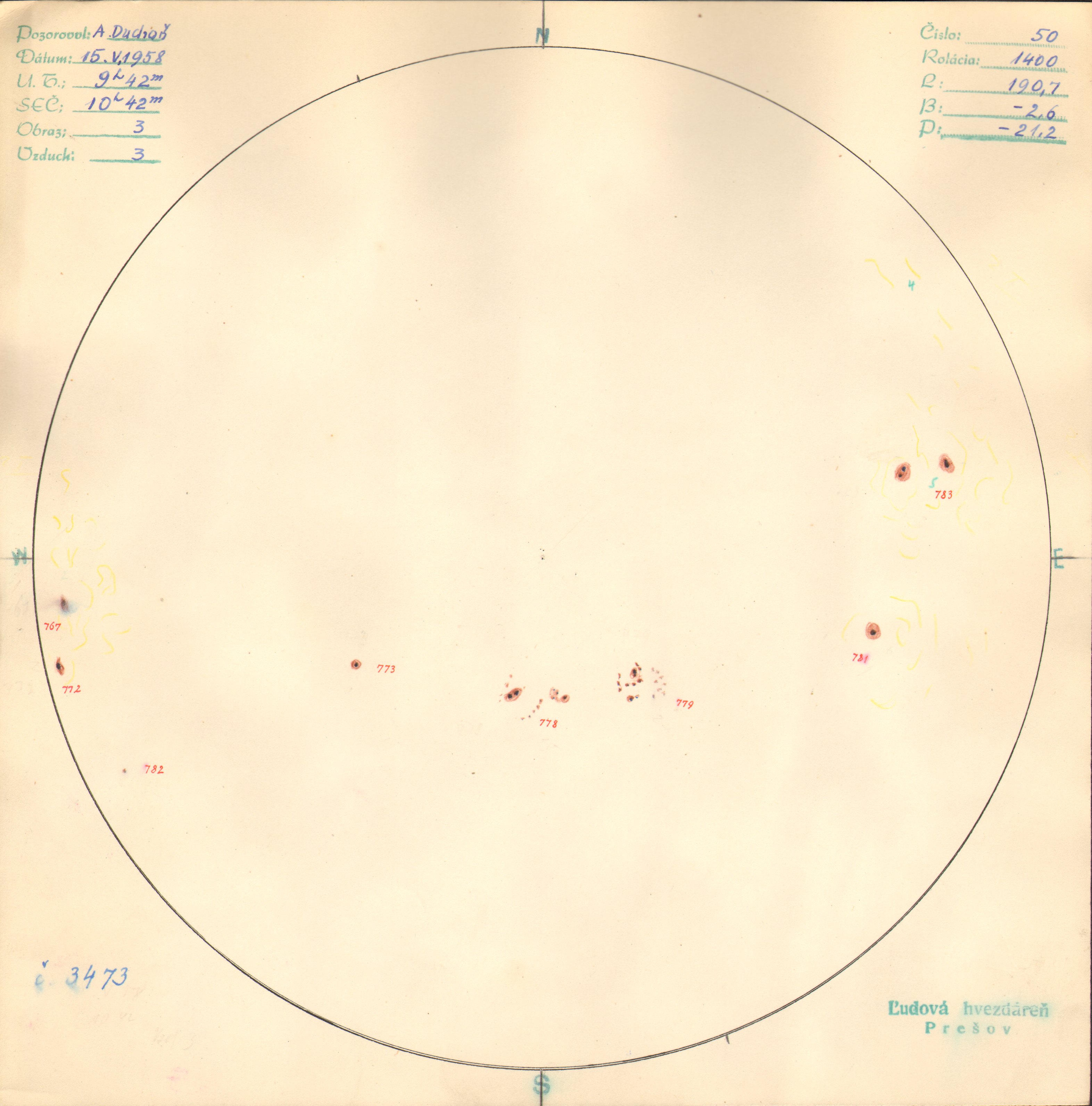 Obrázok zákresu Slnka na deň 15.05.1958