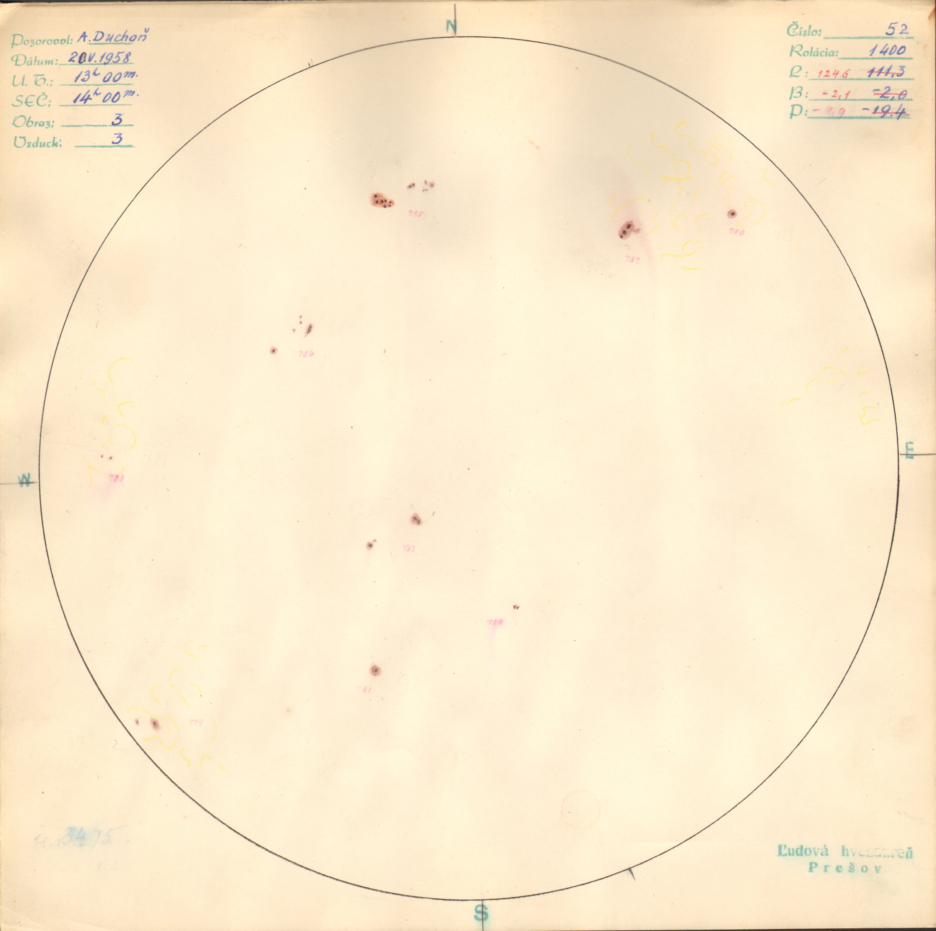 Obrázok zákresu Slnka na deň 20.05.1958