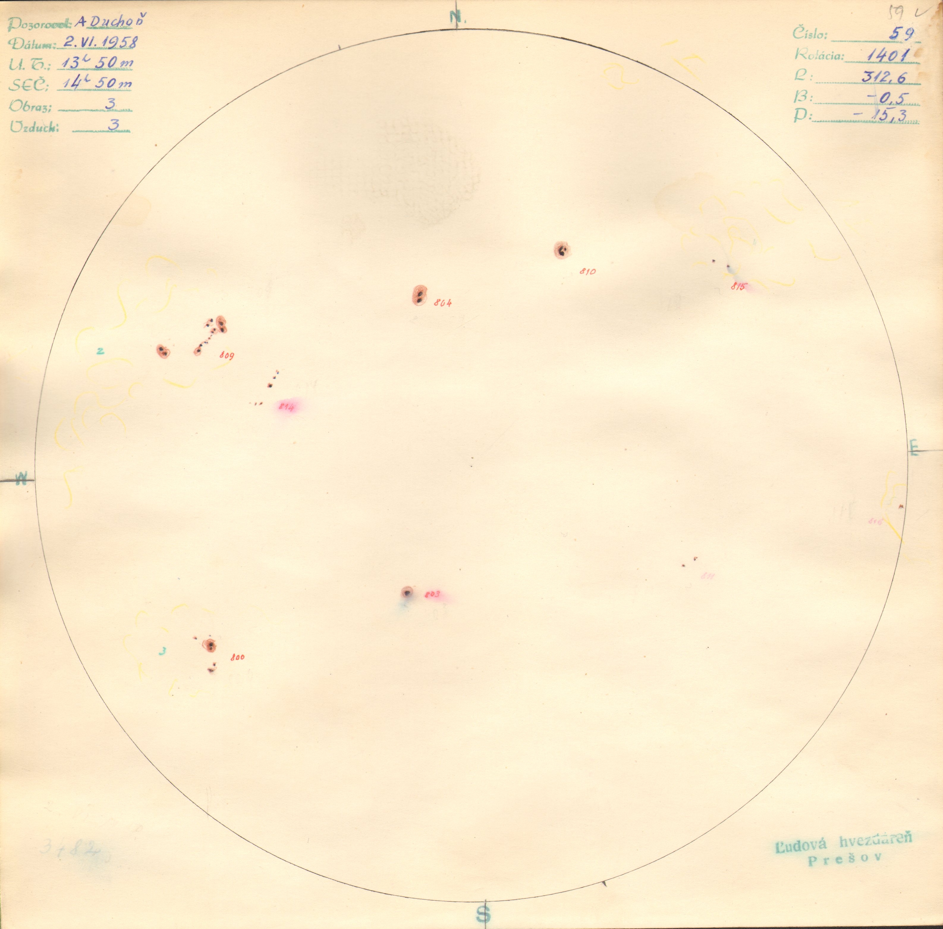Obrázok zákresu Slnka na deň 02.06.1958