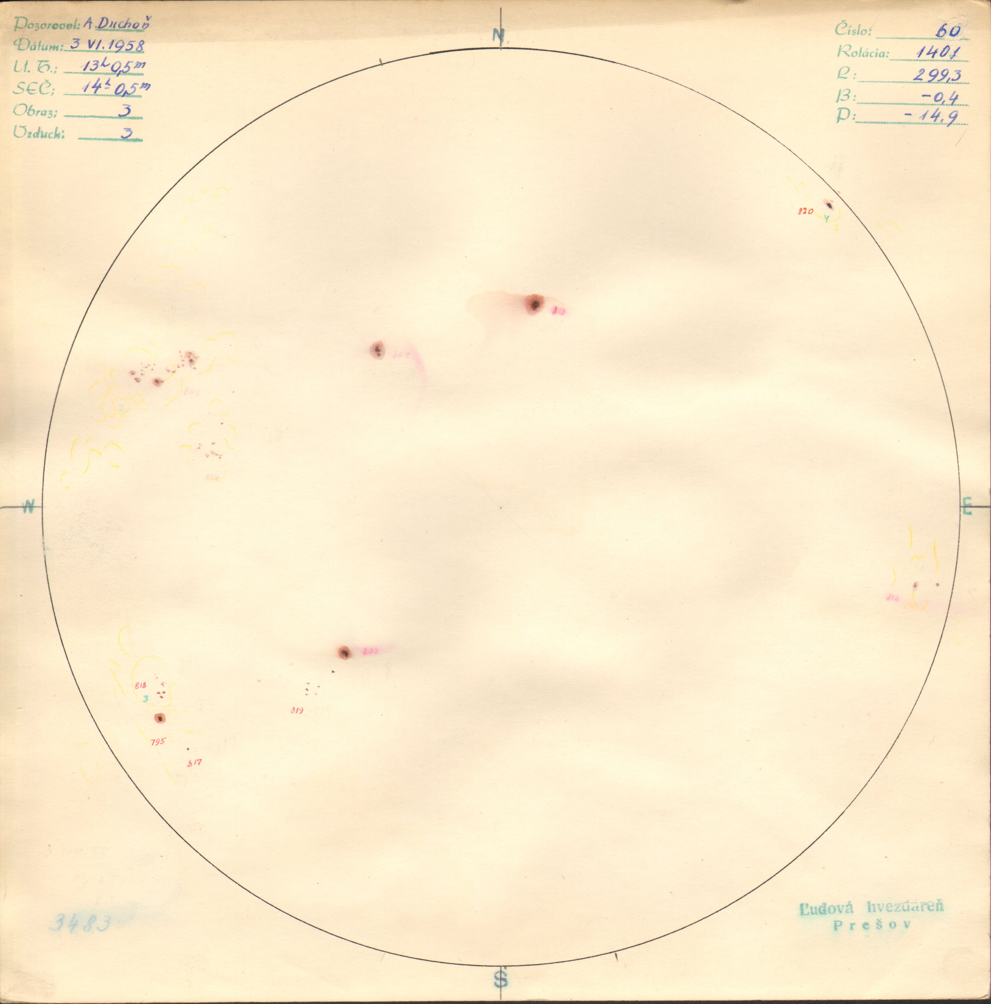 Obrázok zákresu Slnka na deň 03.06.1958