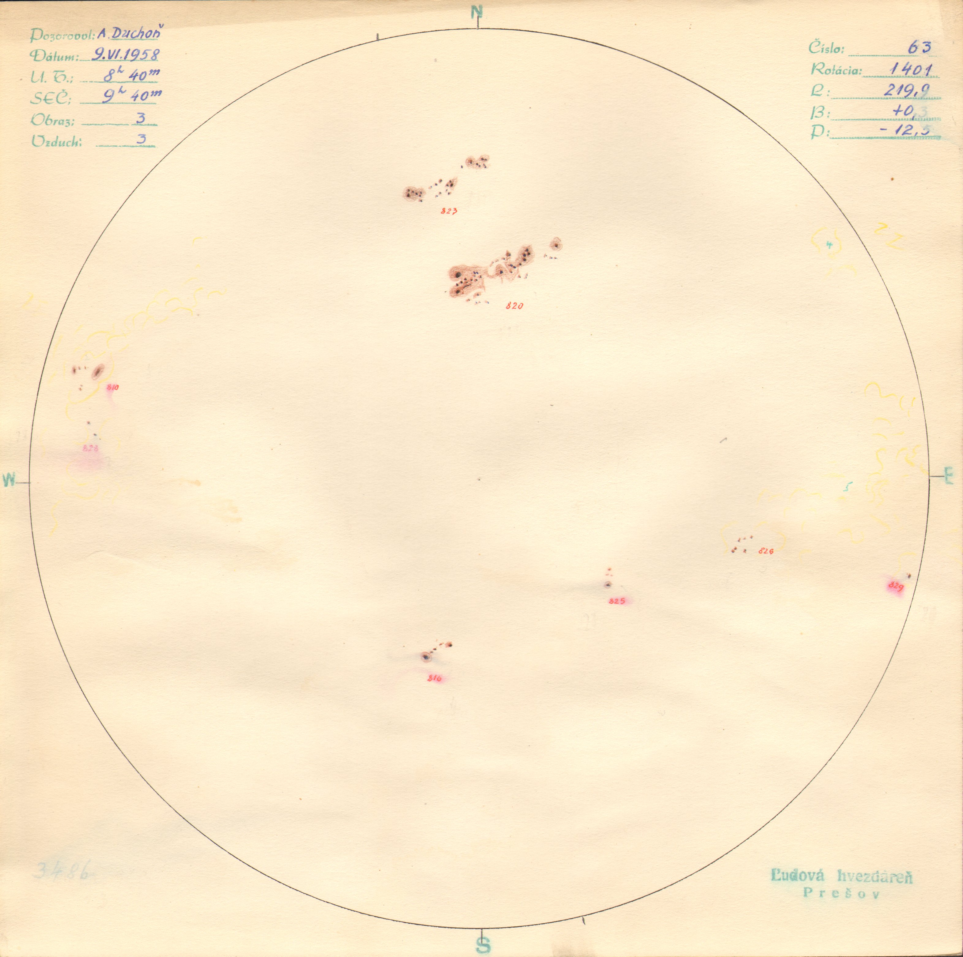 Obrázok zákresu Slnka na deň 09.06.1958