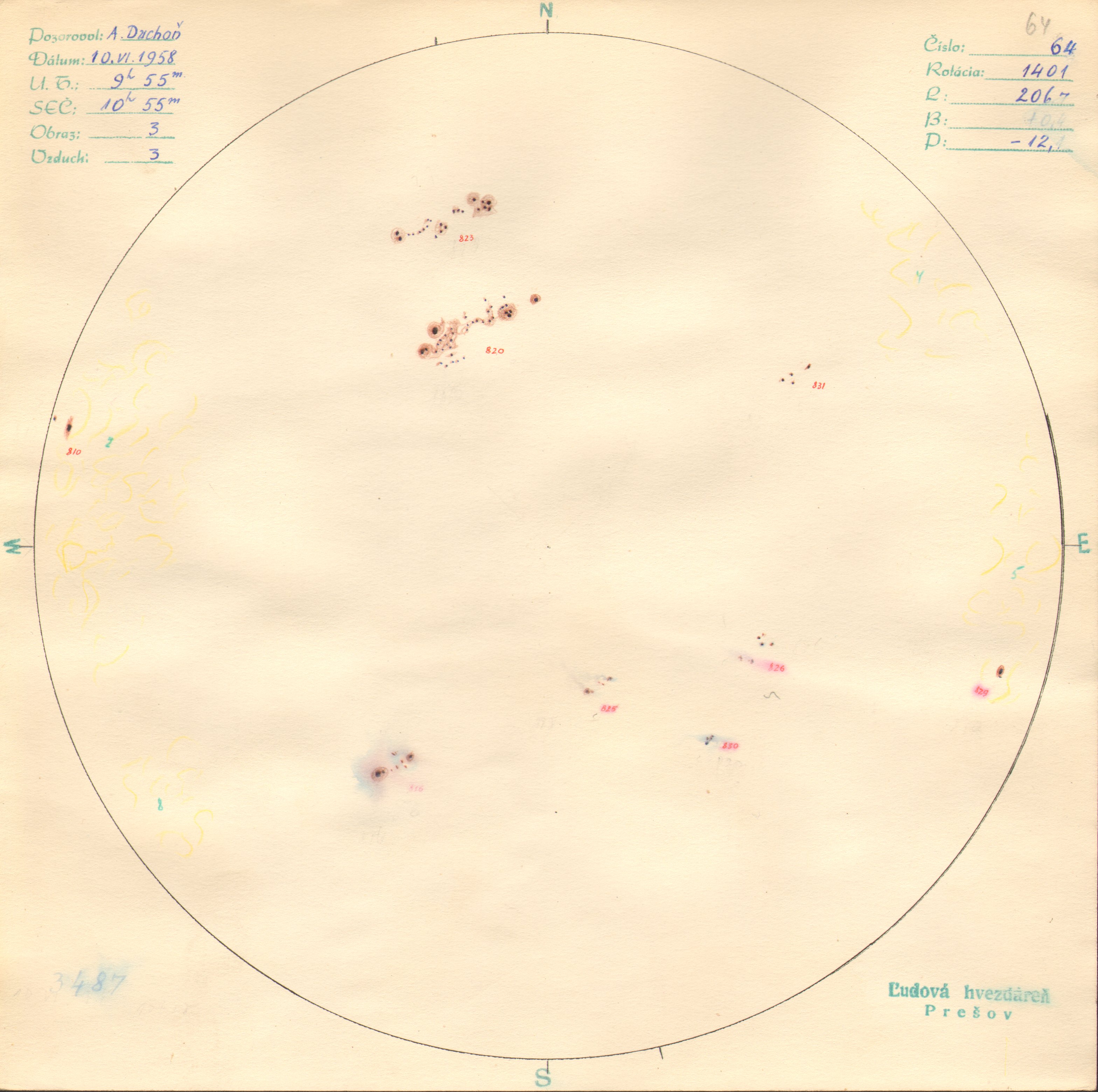 Obrázok zákresu Slnka na deň 10.06.1958