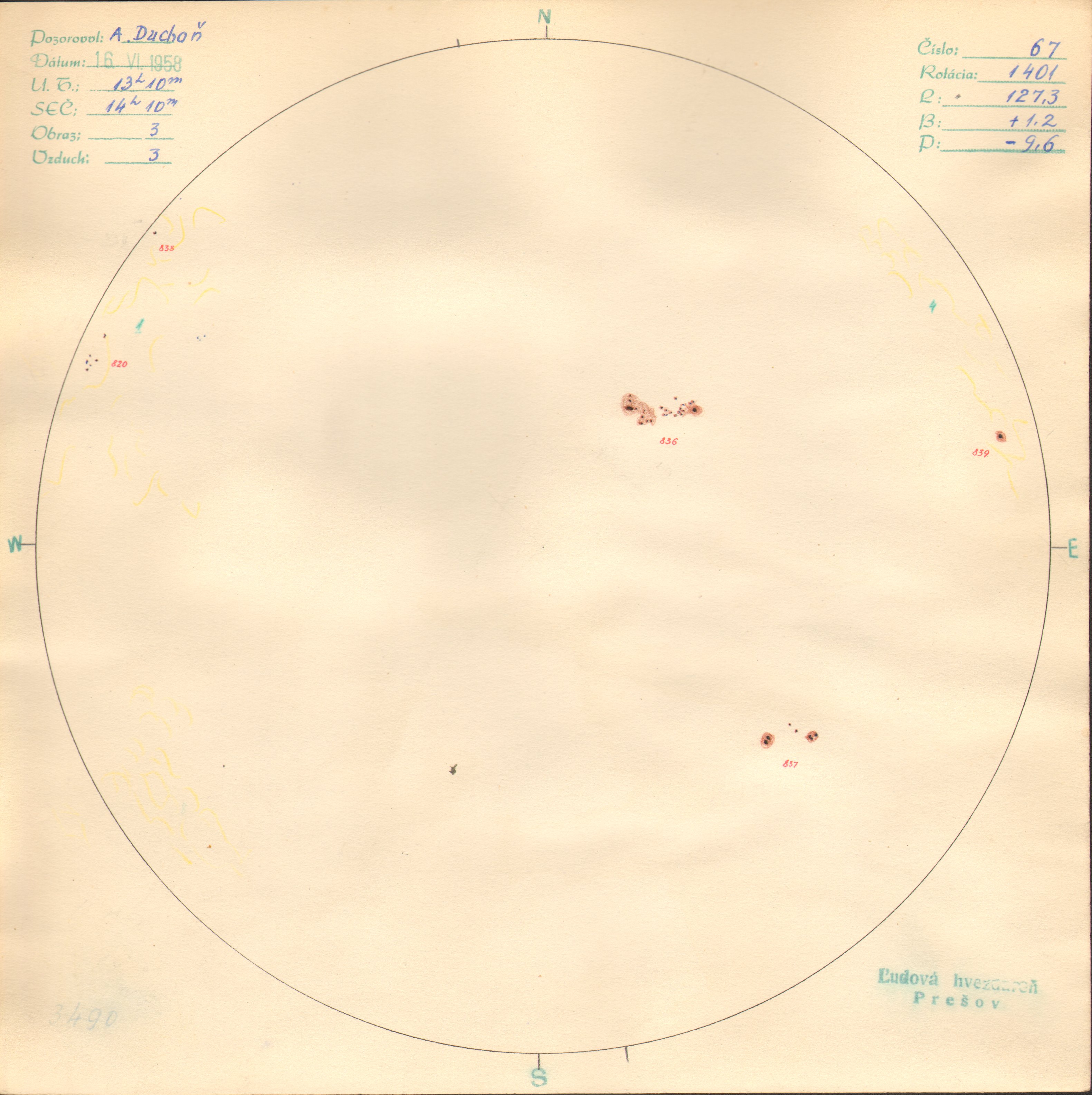 Obrázok zákresu Slnka na deň 16.06.1958