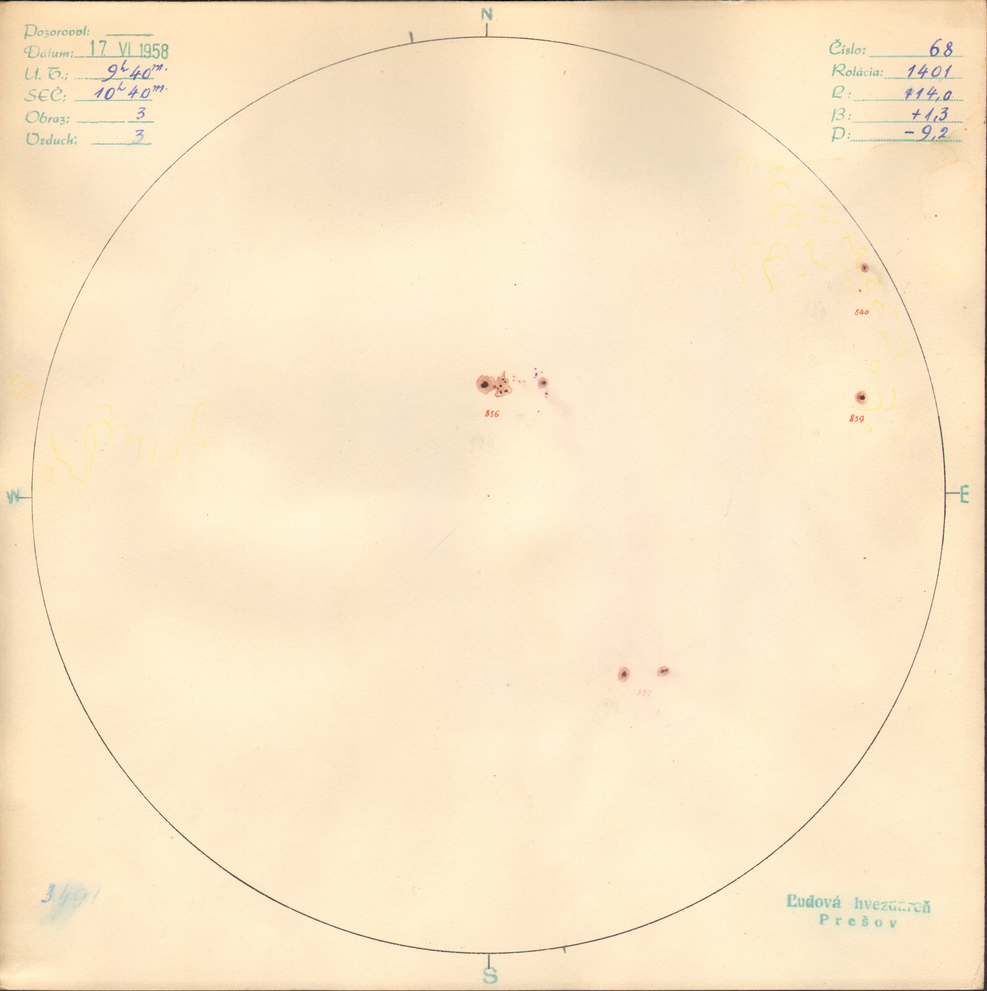 Obrázok zákresu Slnka na deň 17.06.1958