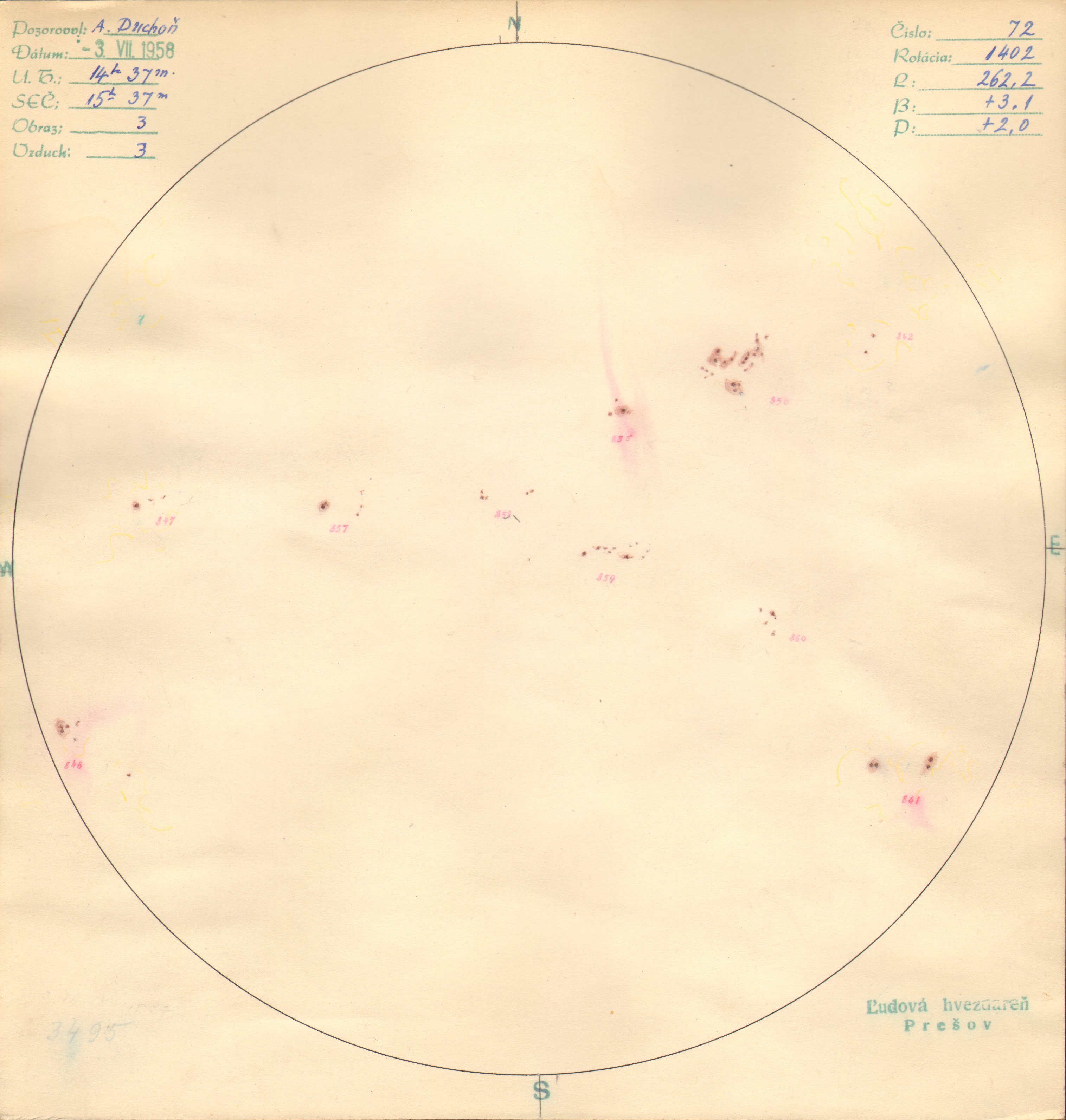 Obrázok zákresu Slnka na deň 03.07.1958