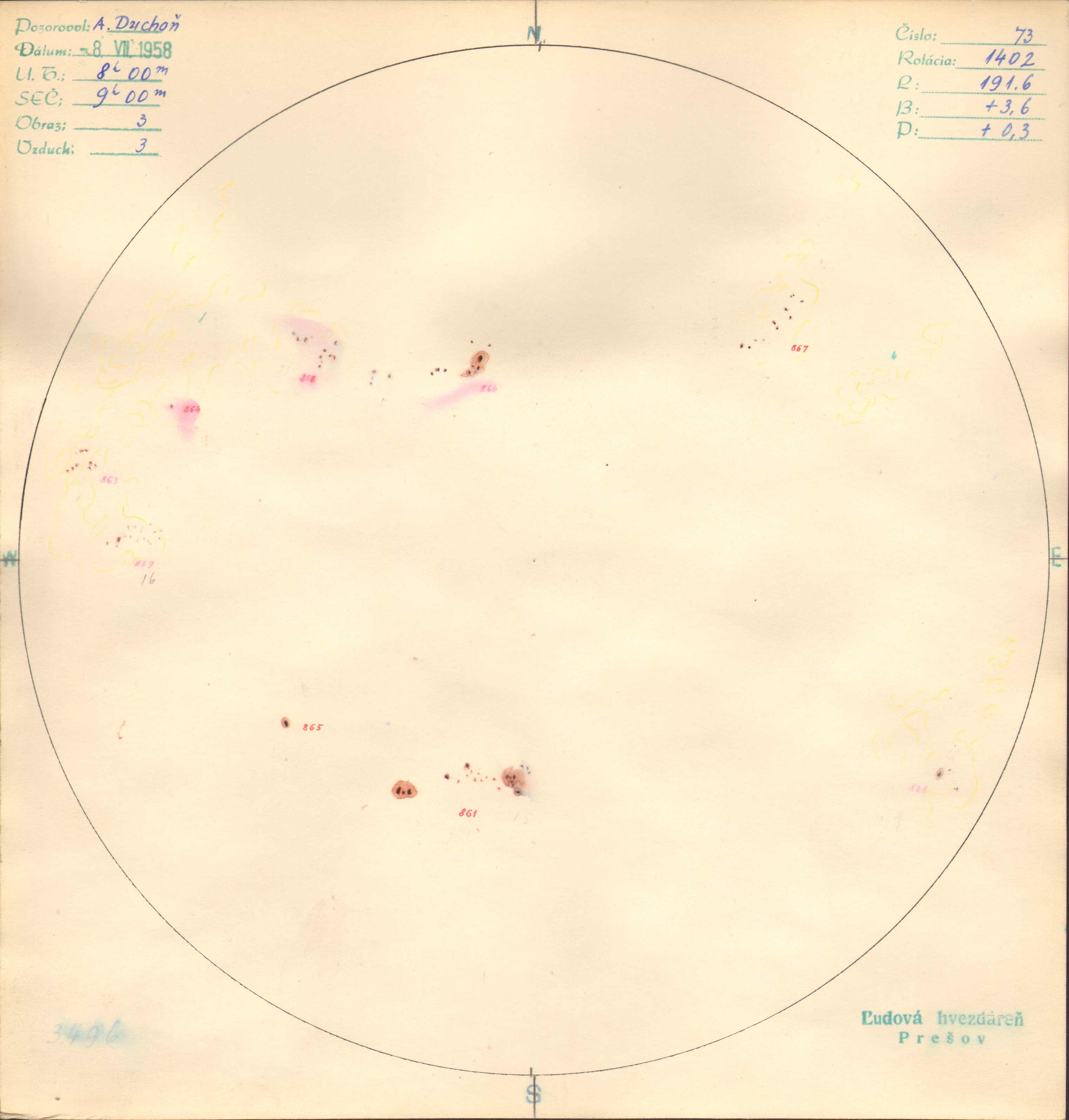 Obrázok zákresu Slnka na deň 08.07.1958