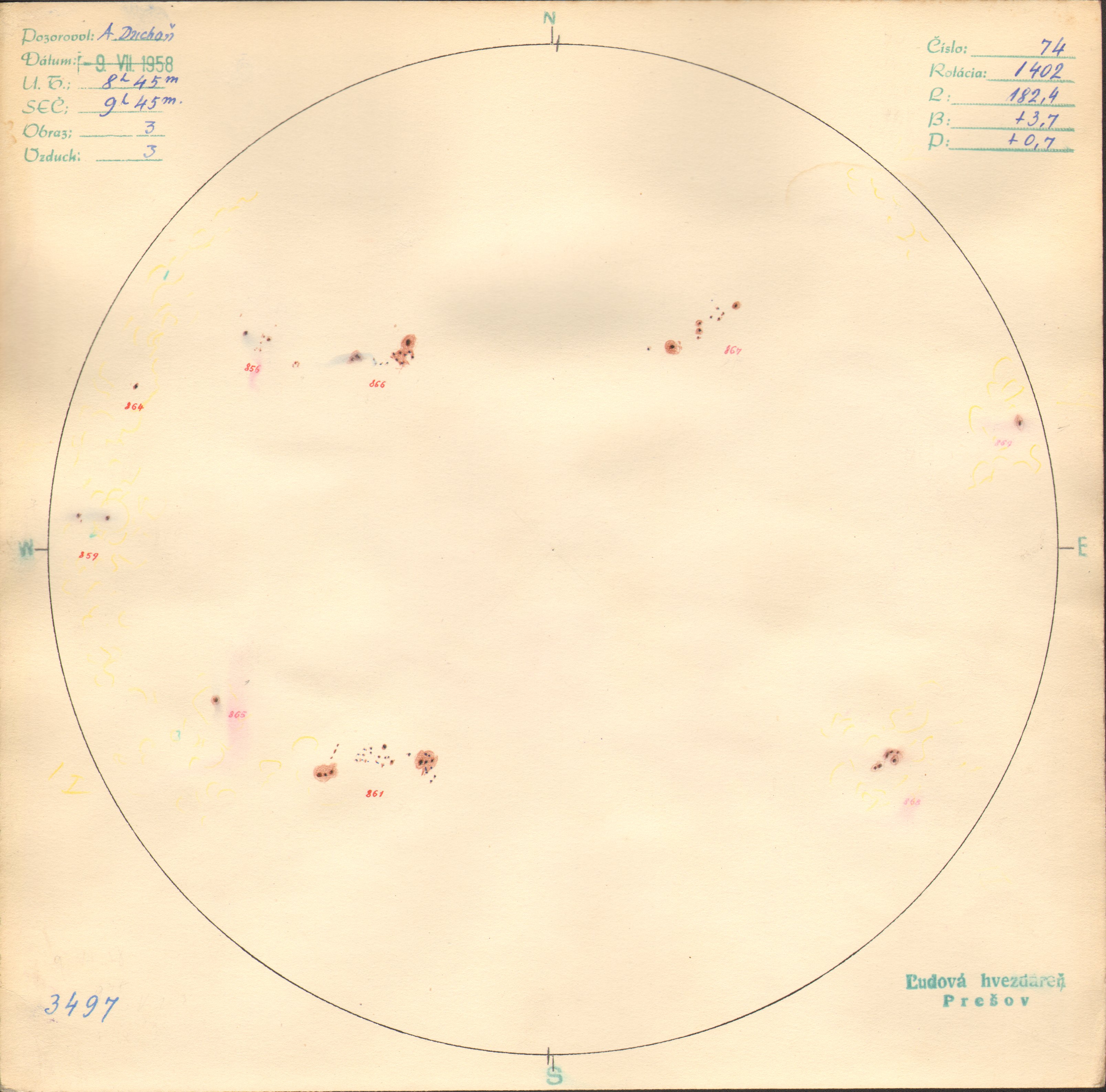 Obrázok zákresu Slnka na deň 09.07.1958