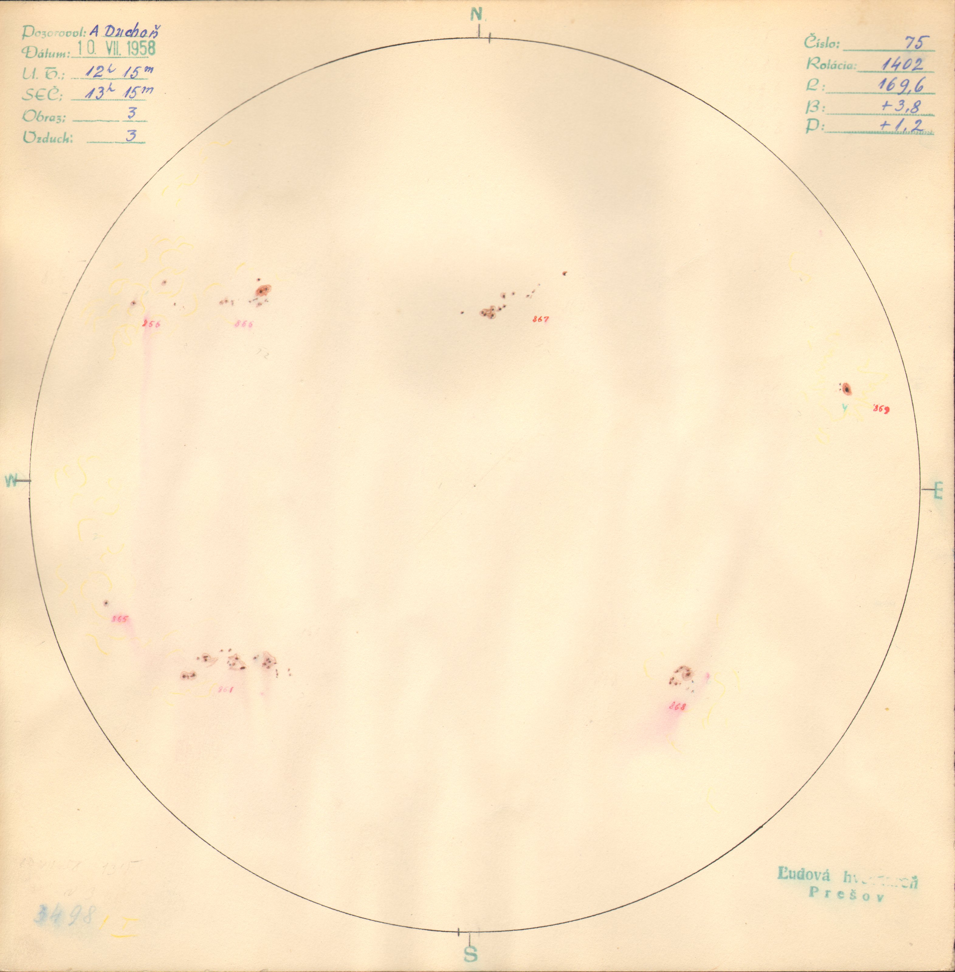 Obrázok zákresu Slnka na deň 10.07.1958