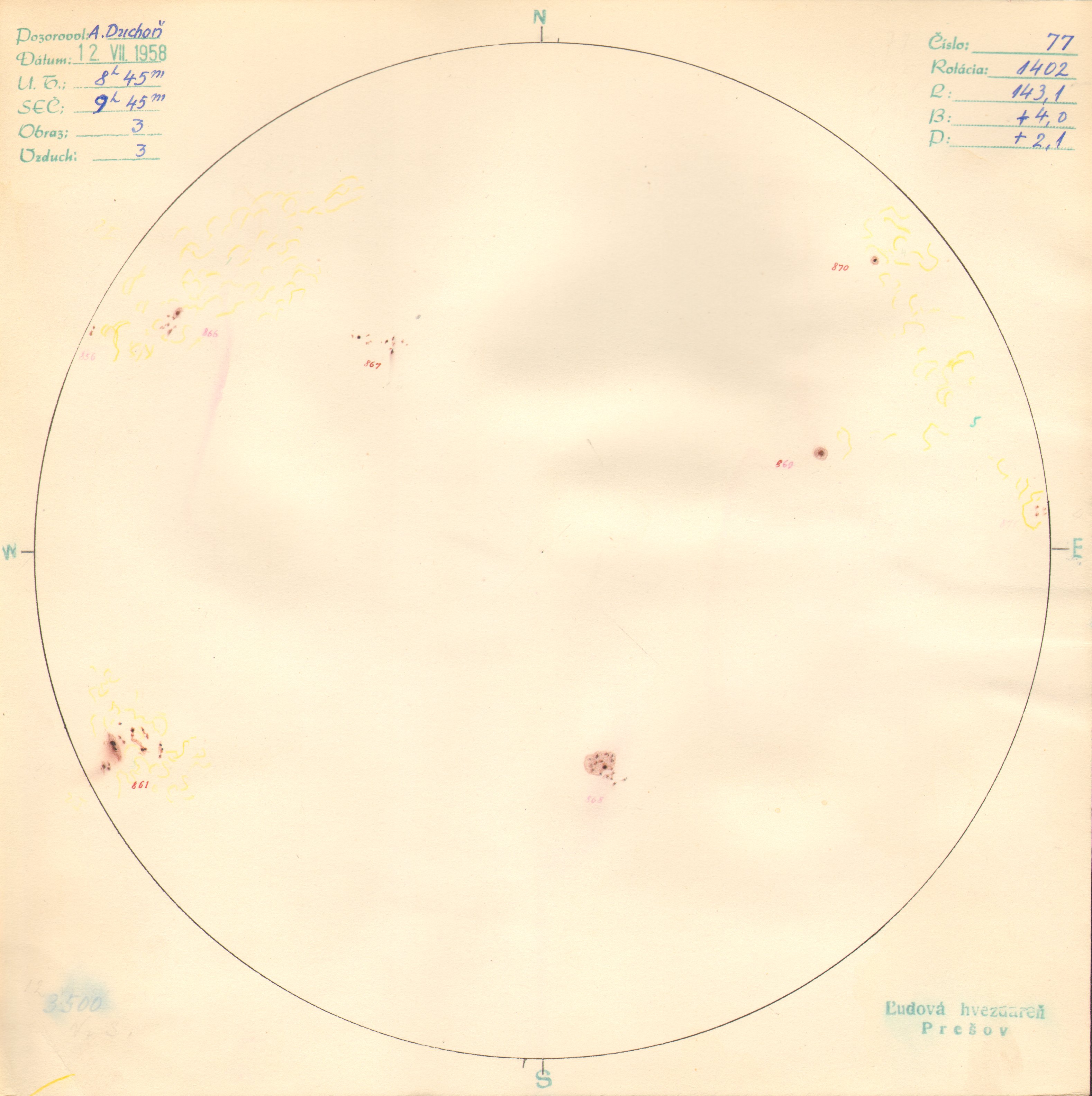 Obrázok zákresu Slnka na deň 12.07.1958