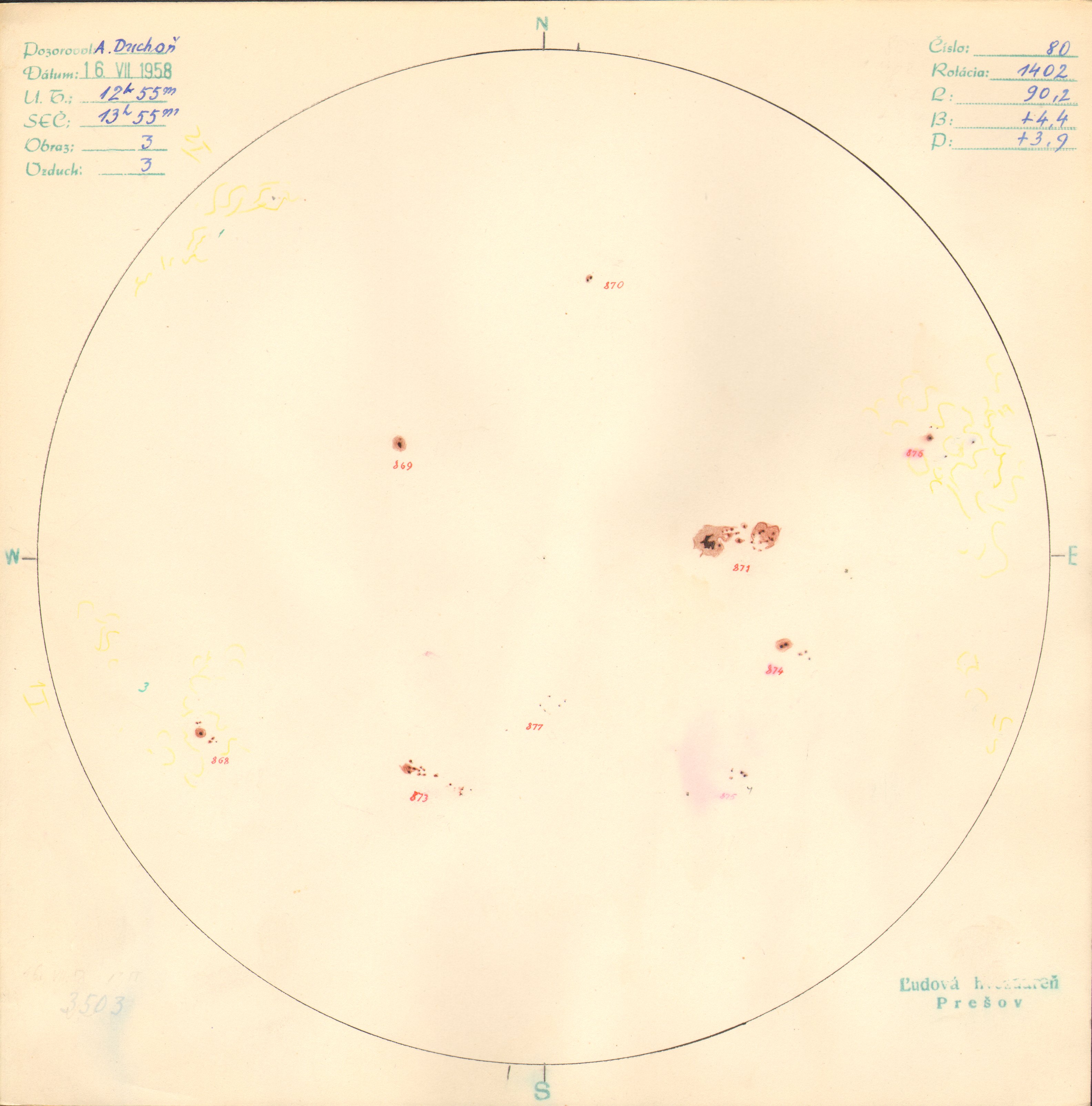 Obrázok zákresu Slnka na deň 16.07.1958