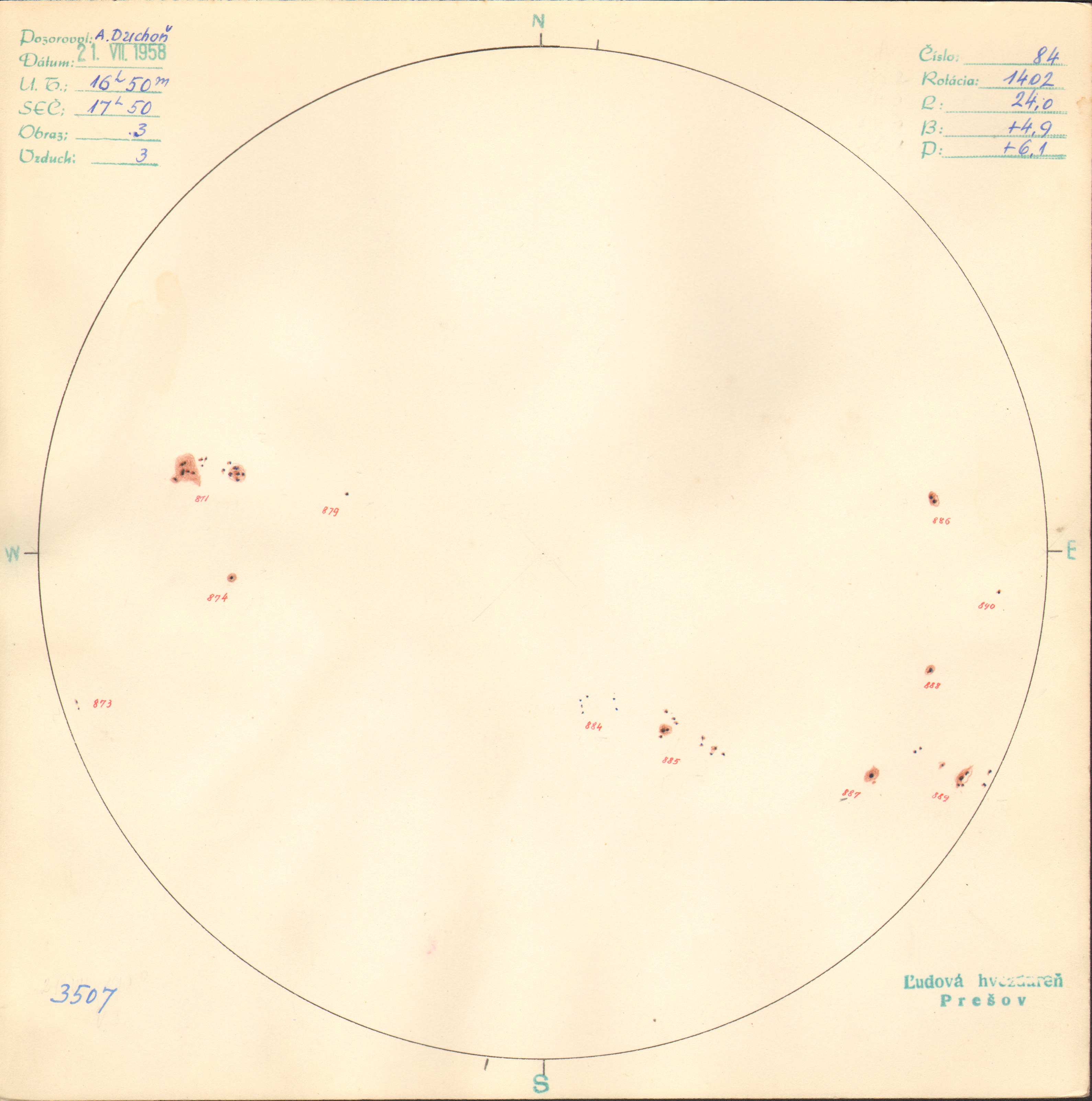 Obrázok zákresu Slnka na deň 21.07.1958