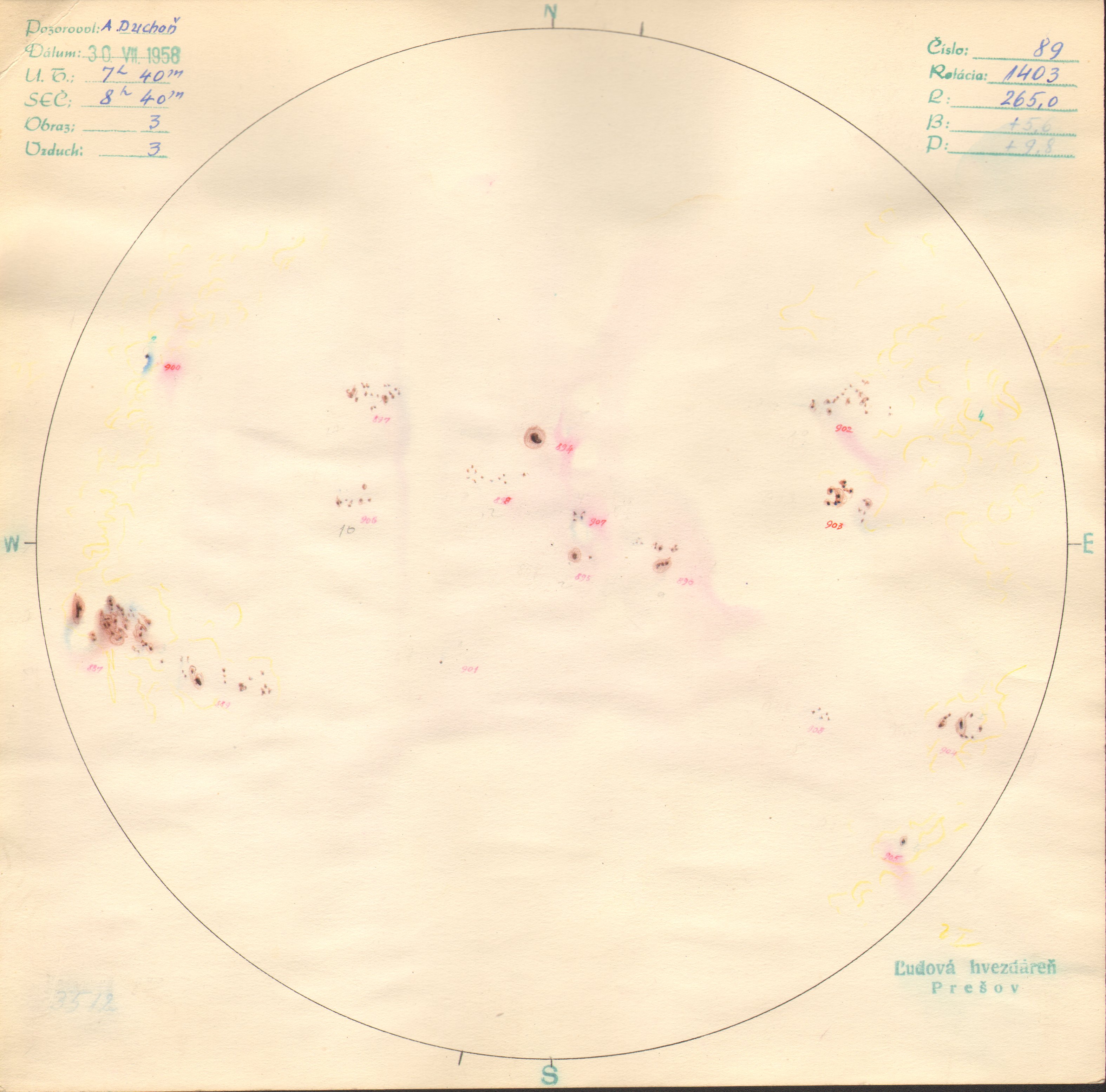 Obrázok zákresu Slnka na deň 30.07.1958