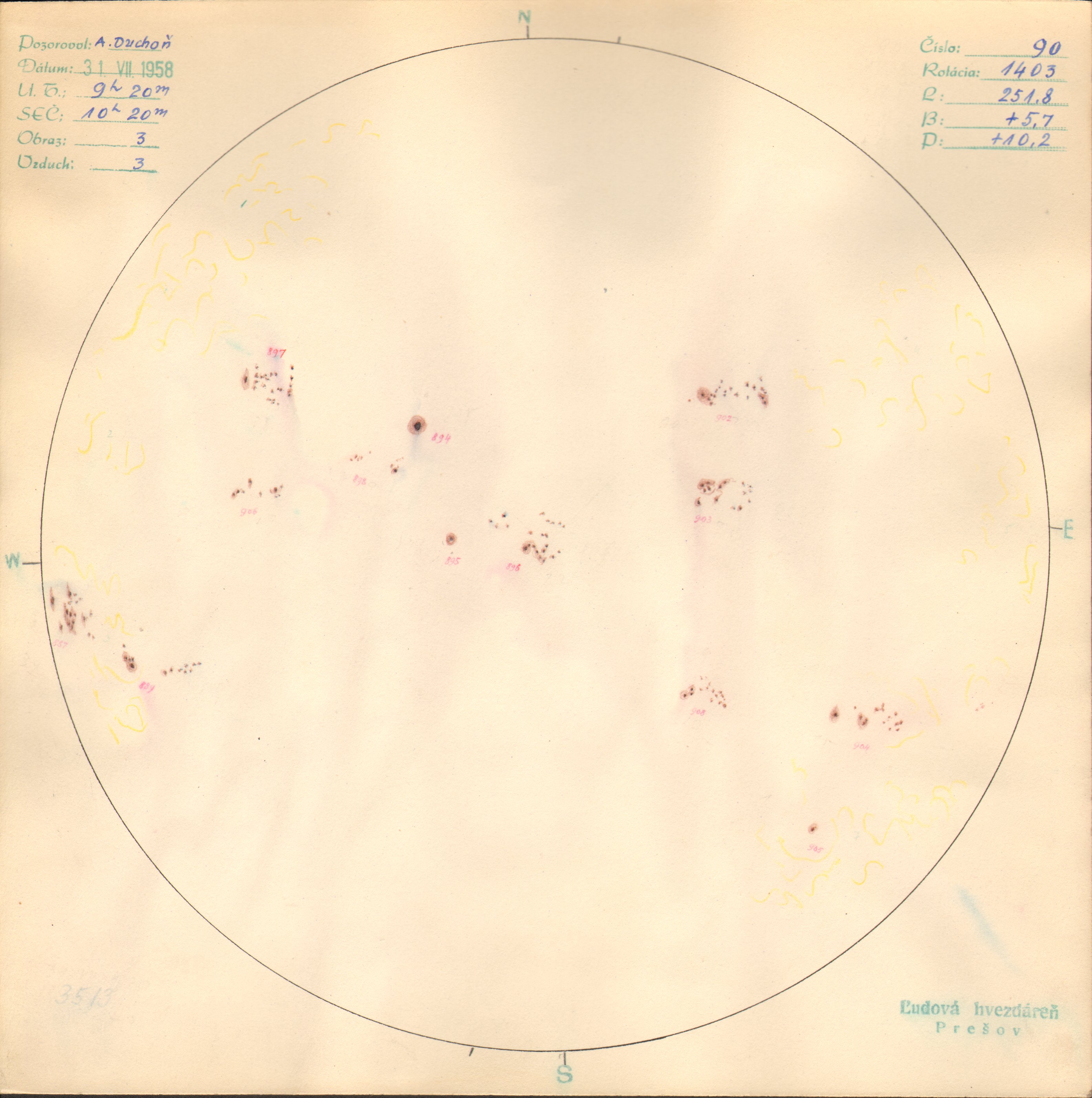 Obrázok zákresu Slnka na deň 31.07.1958