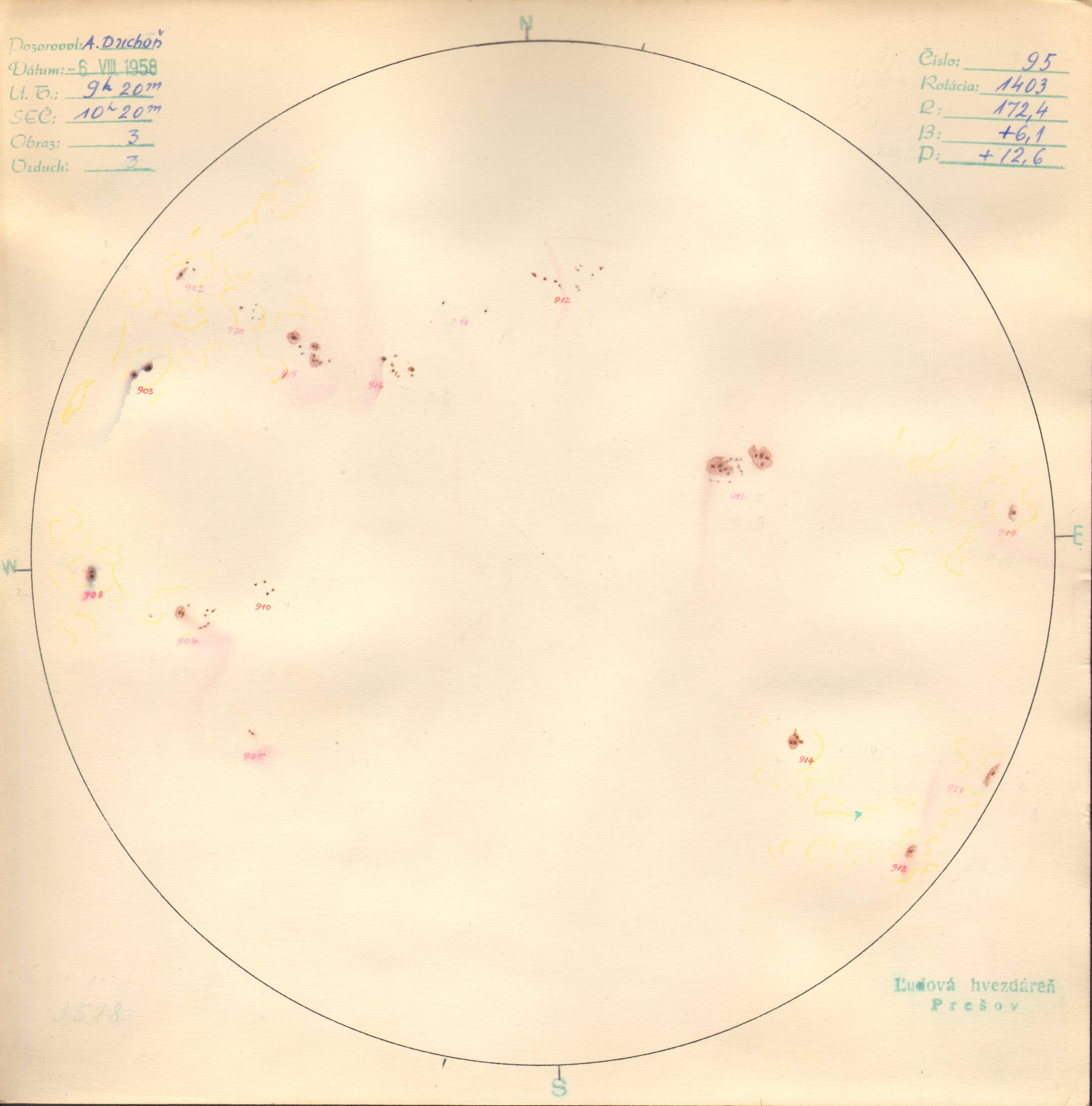 Obrázok zákresu Slnka na deň 06.08.1958