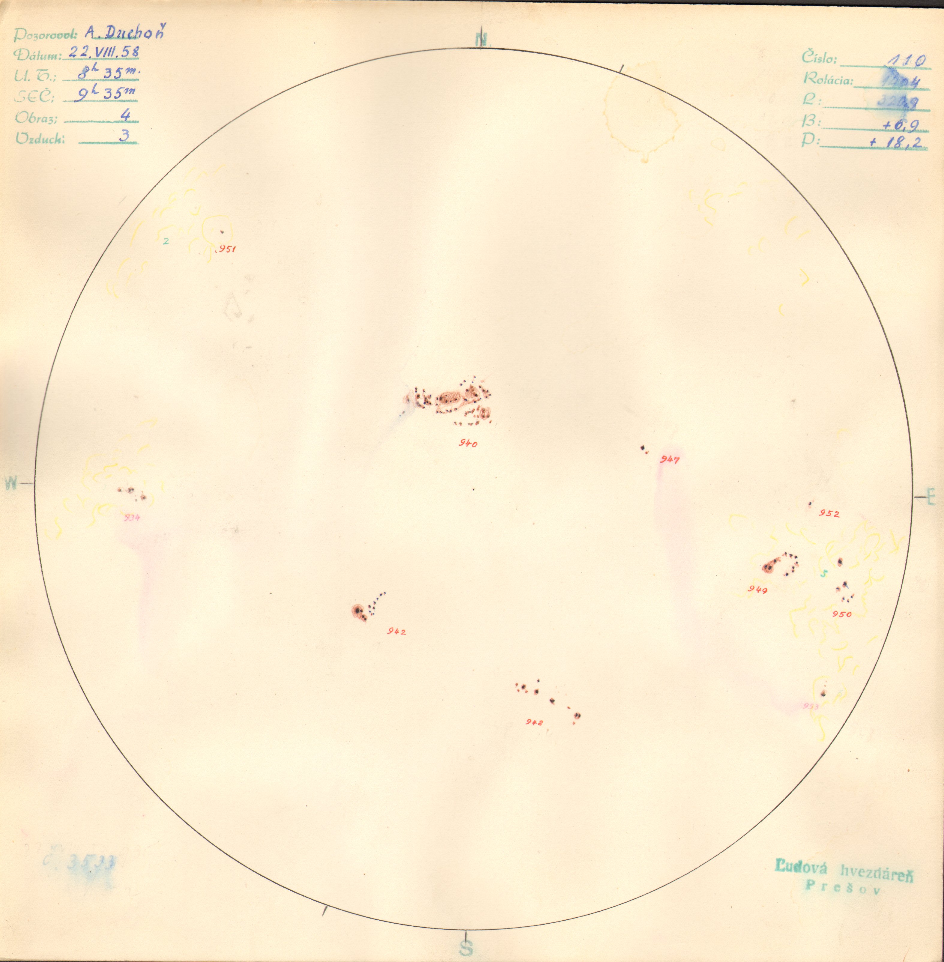 Obrázok zákresu Slnka na deň 22.08.1958