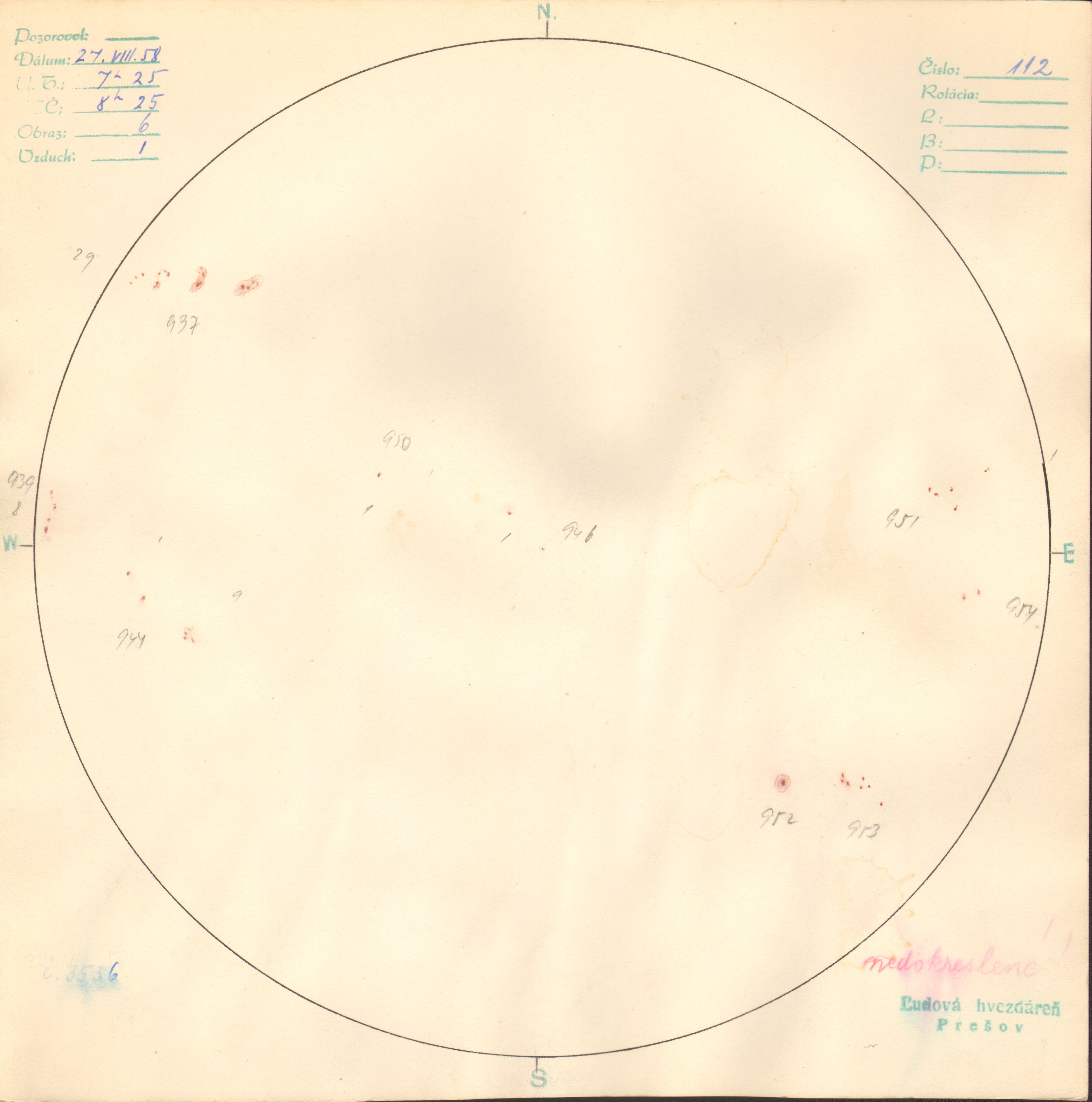 Obrázok zákresu Slnka na deň 27.08.1958