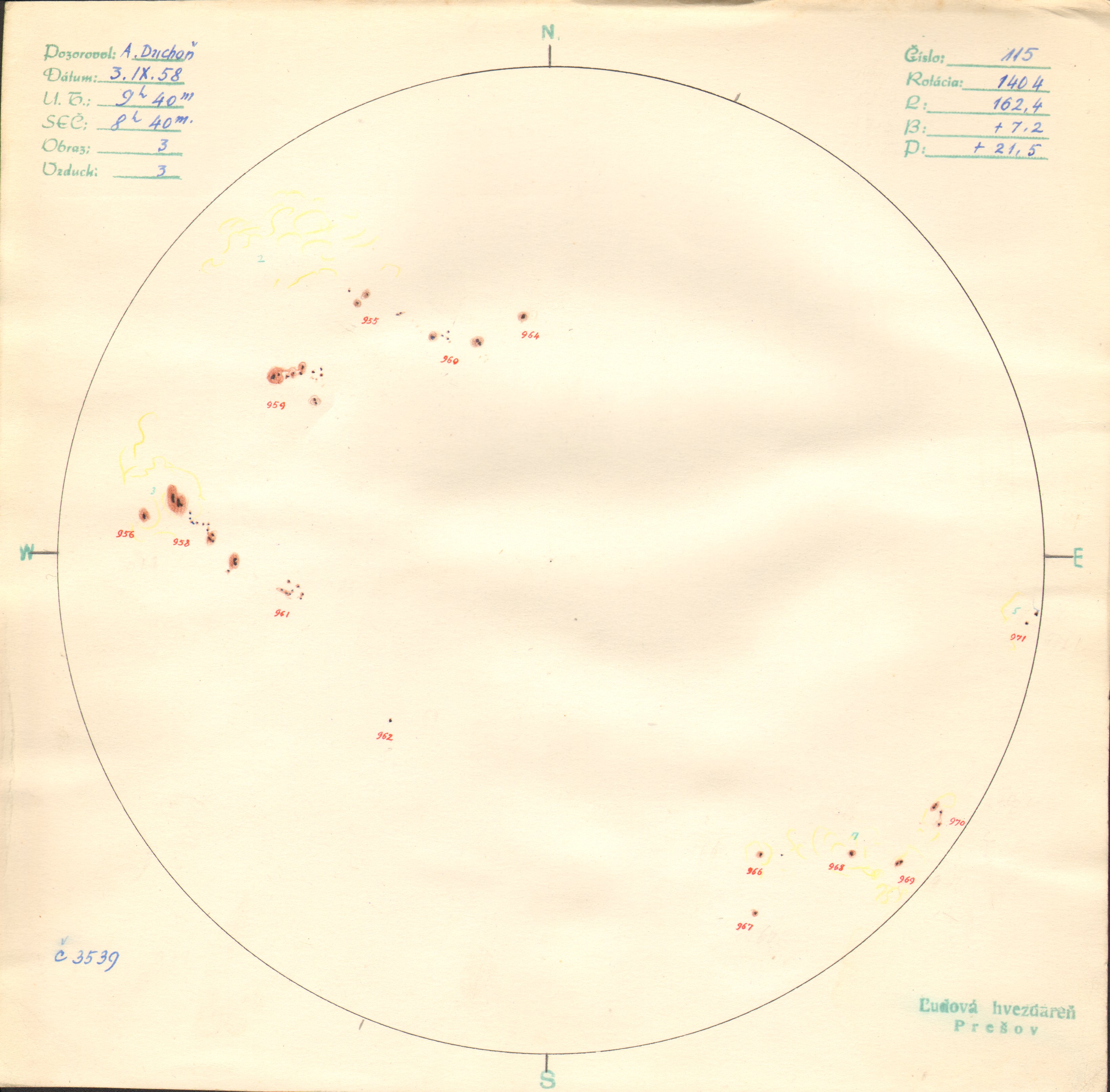 Obrázok zákresu Slnka na deň 03.09.1958