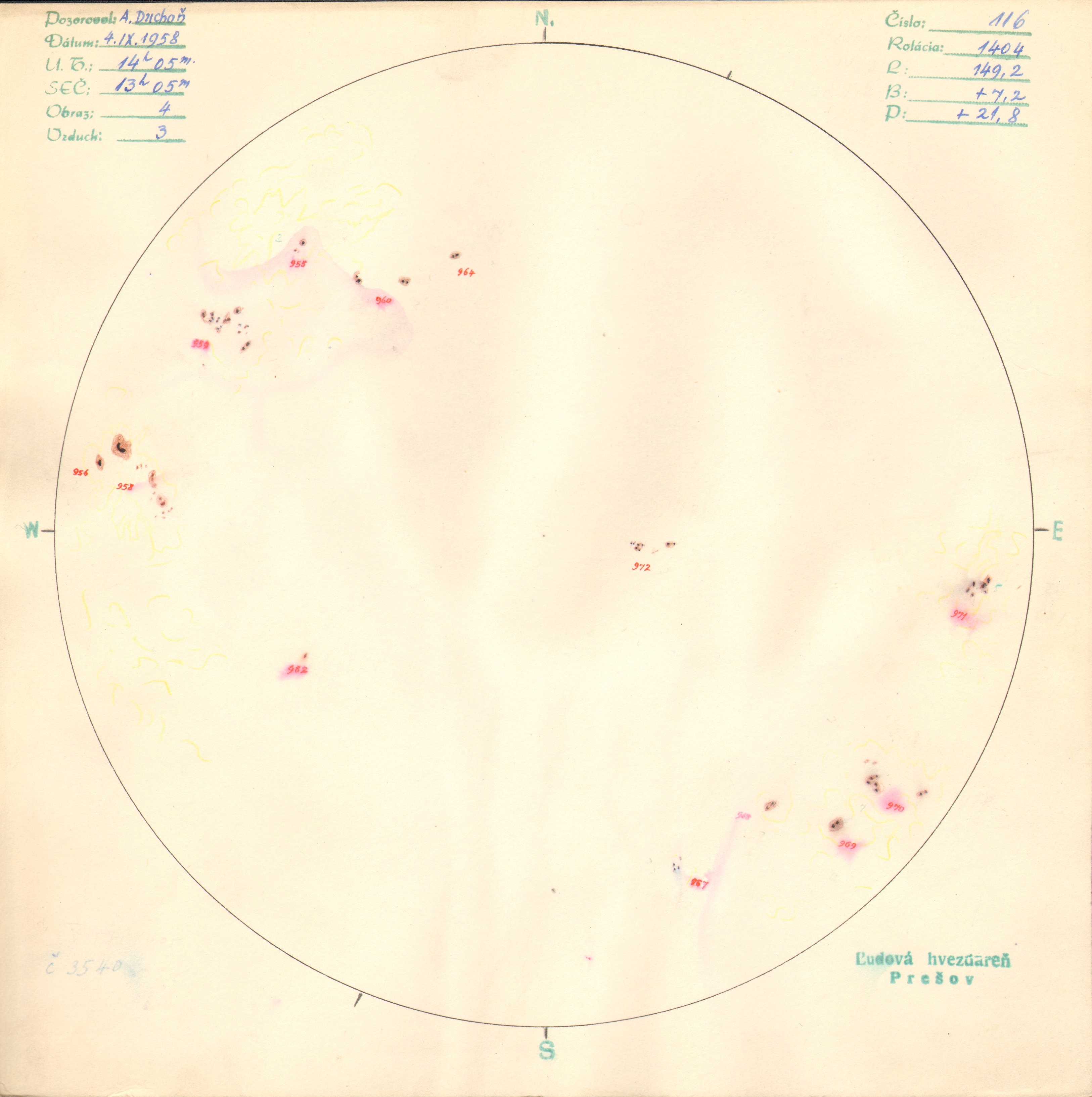 Obrázok zákresu Slnka na deň 04.09.1958