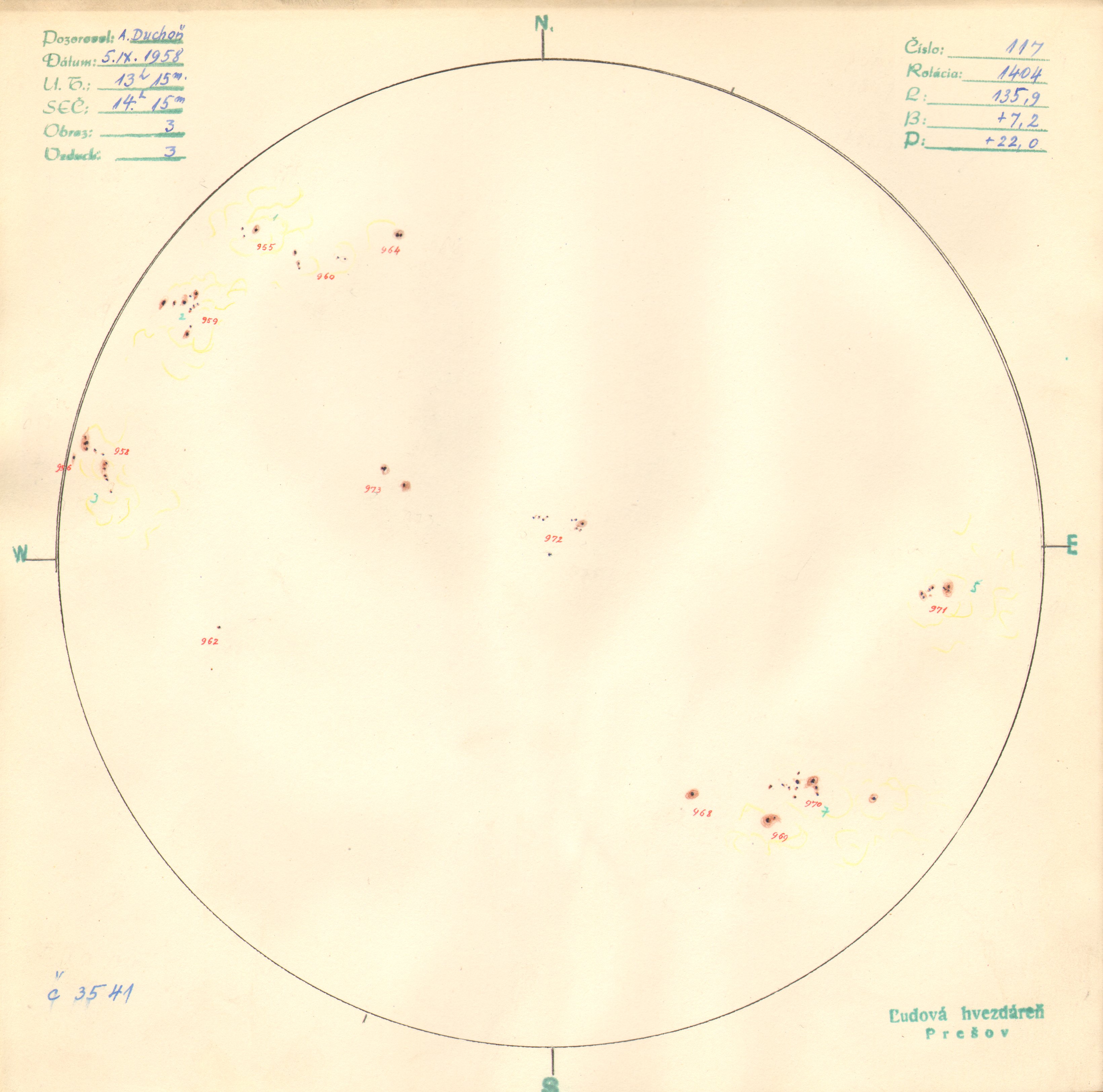 Obrázok zákresu Slnka na deň 05.09.1958