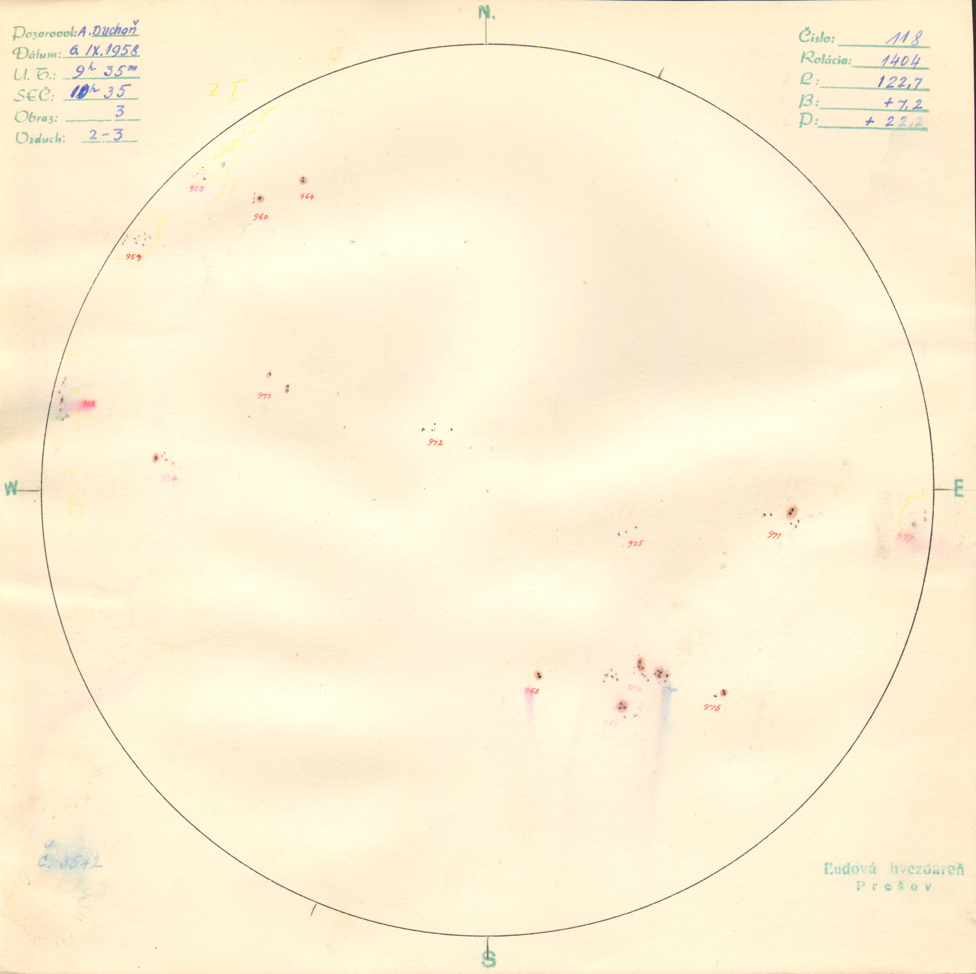 Obrázok zákresu Slnka na deň 06.09.1958