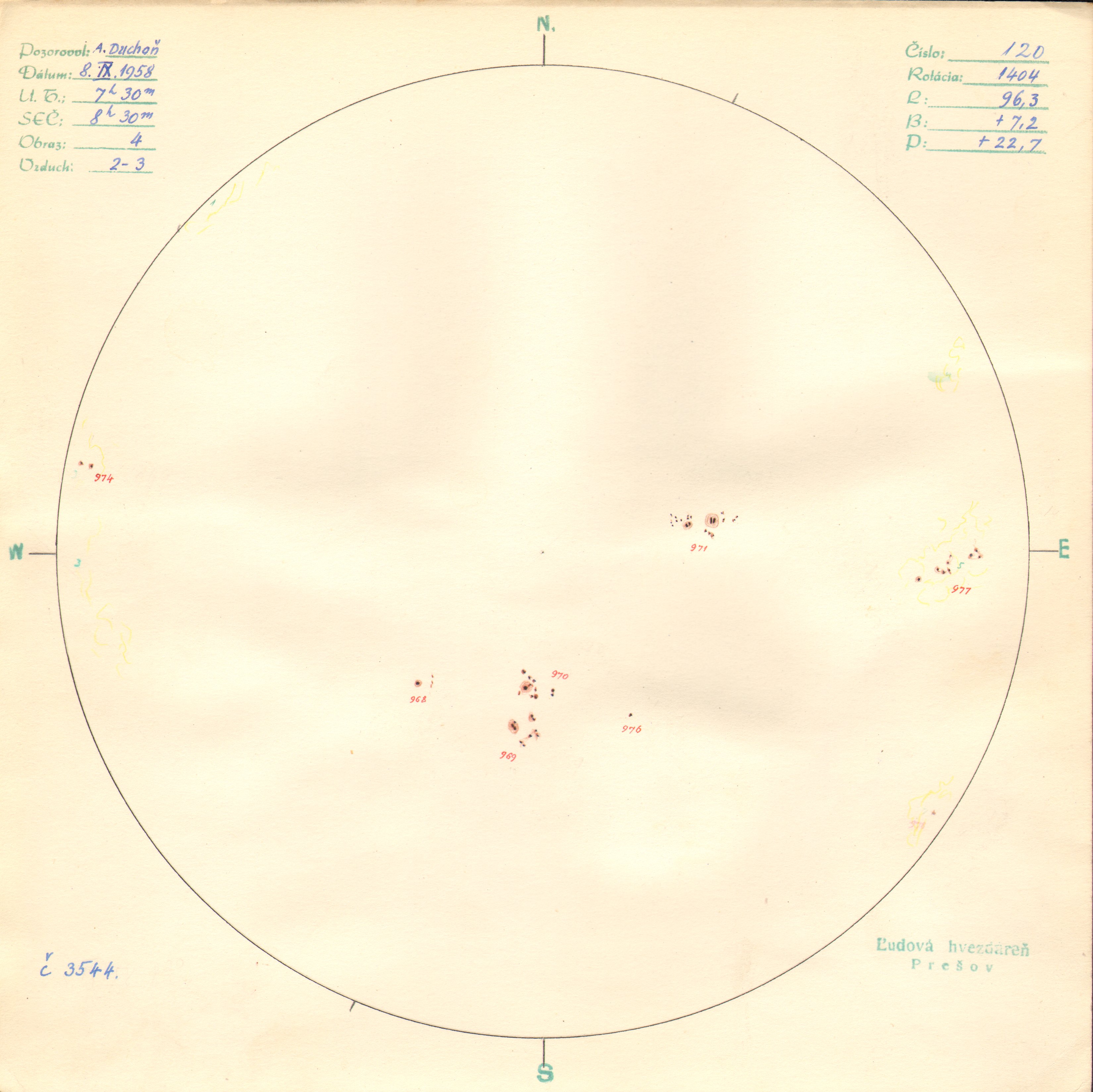 Obrázok zákresu Slnka na deň 08.09.1958