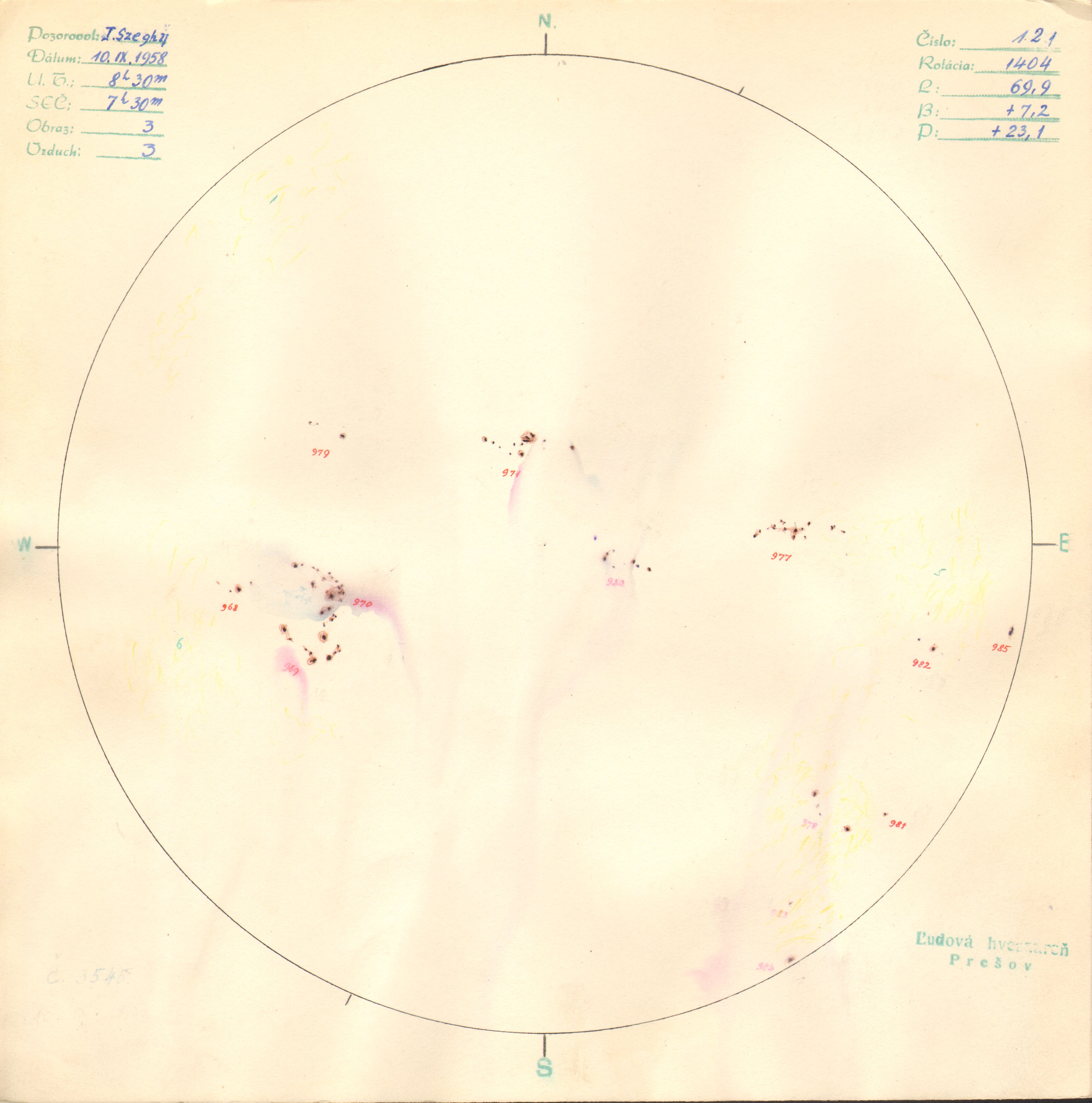 Obrázok zákresu Slnka na deň 10.09.1958
