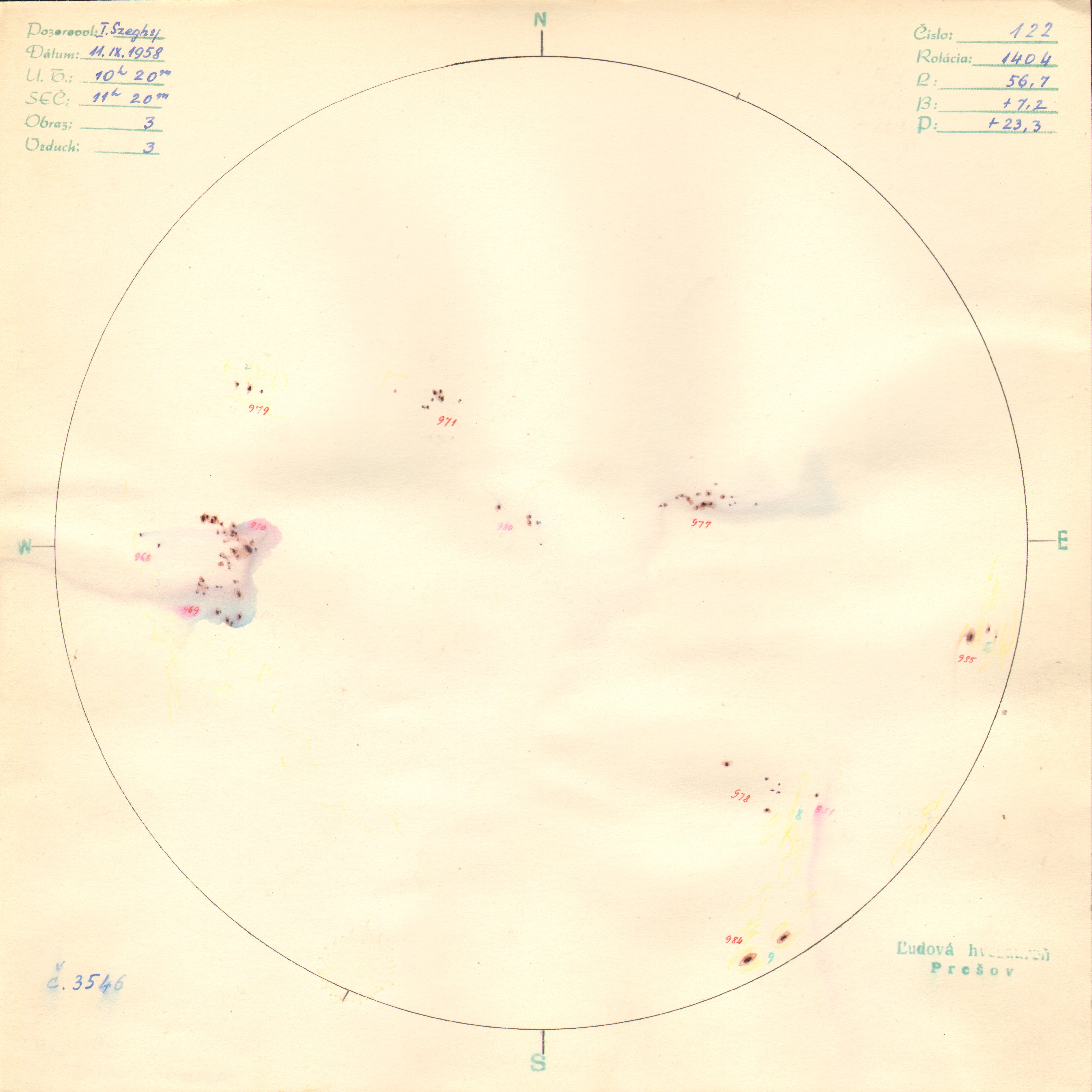 Obrázok zákresu Slnka na deň 11.09.1958