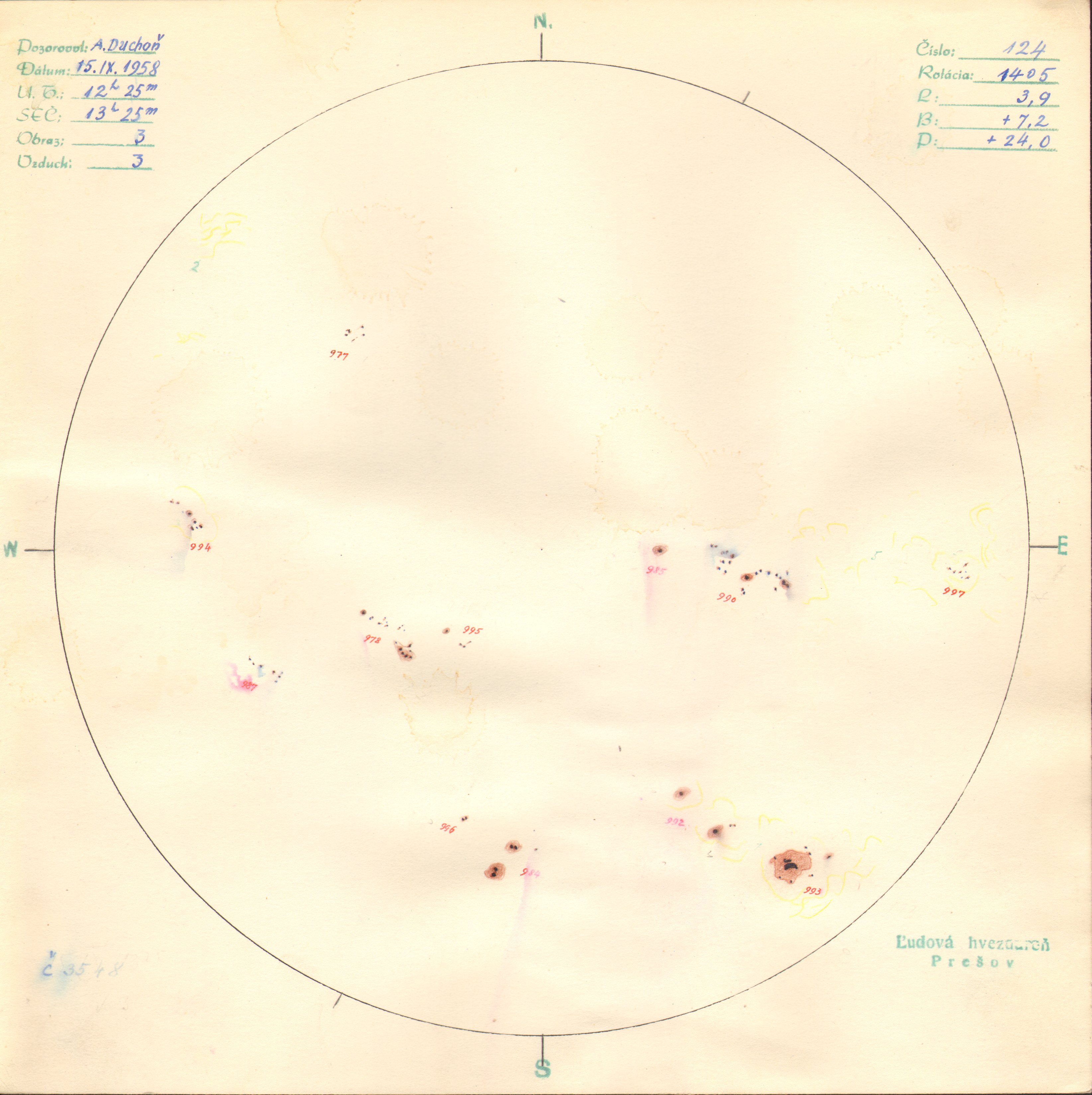 Obrázok zákresu Slnka na deň 15.09.1958